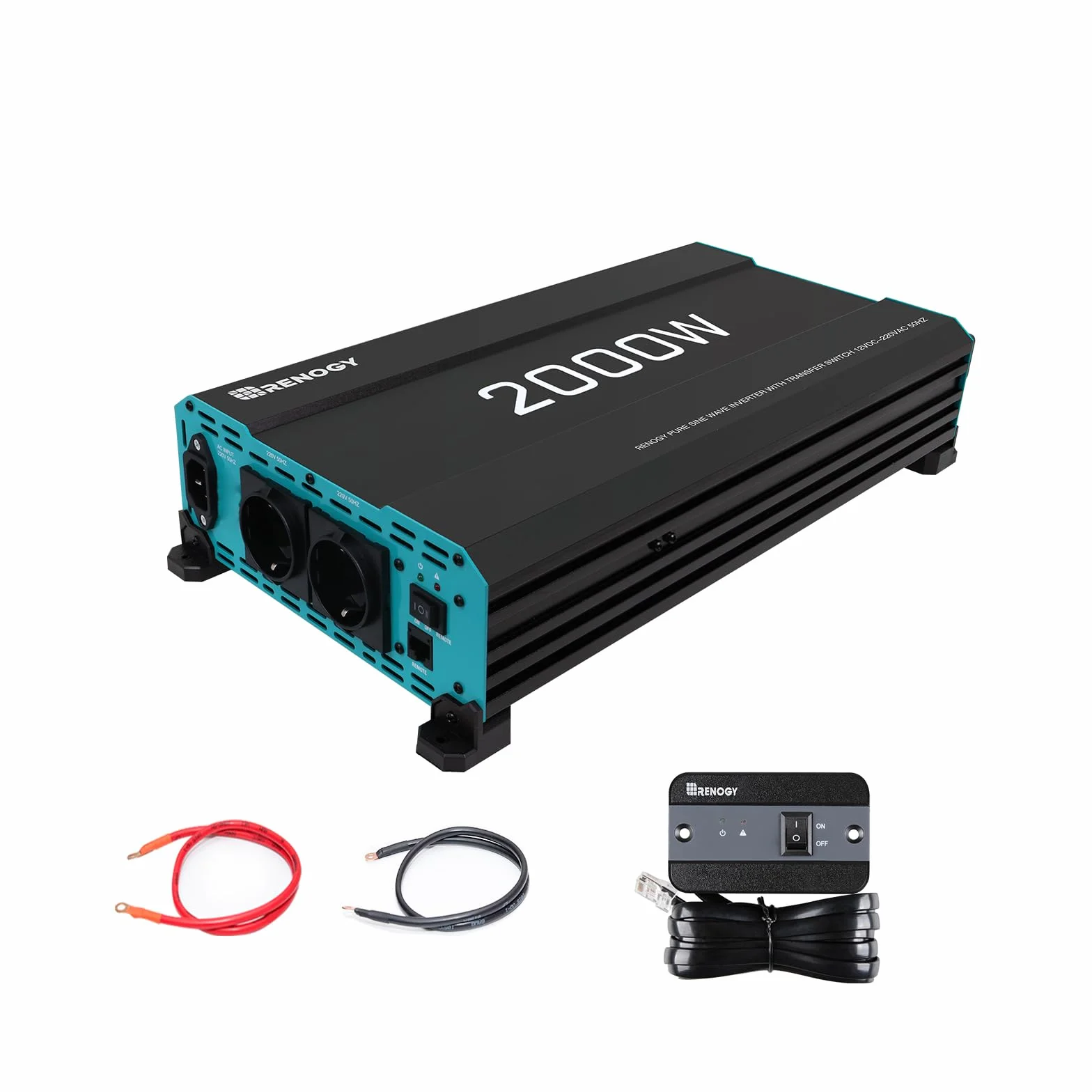 Renogy Inversor 12V 220V Onda Pura 2000W/4000W Convertidor DC AC con Mando a Distancia 2 Tomas UE