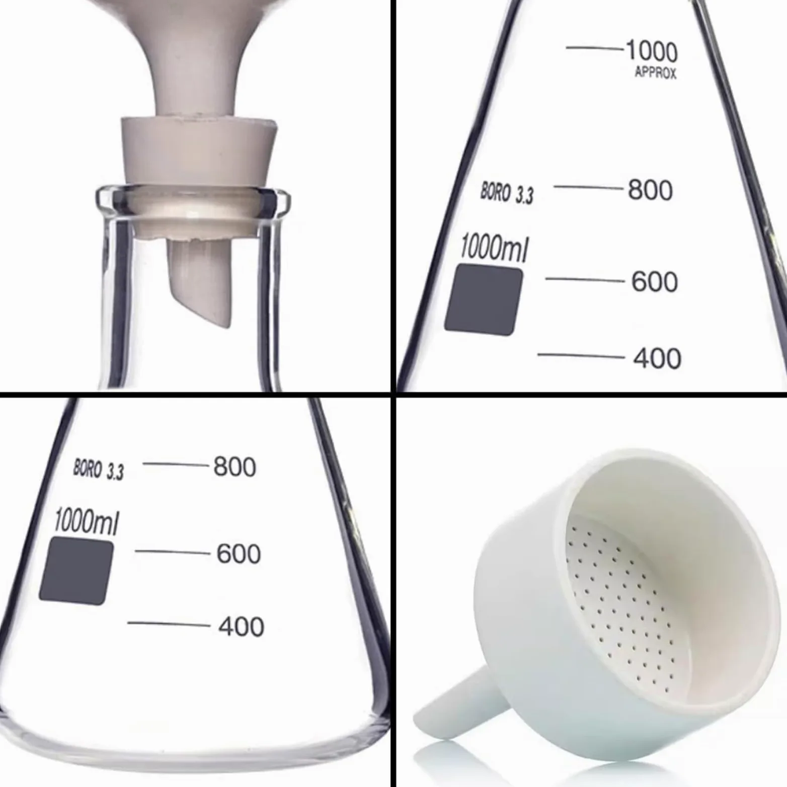Kit de filtración al vacío para estudiantes - botella filtrante, embudo Büchner porcelánico y bomba metálica, seguro y premontado para laboratorios escolares y proyectos científicos(250ML)
