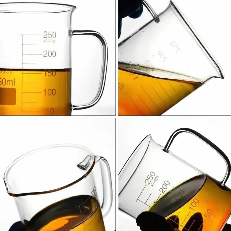 Vaso medidor de Vidrio de borosilicato con asa (800 ml x 2 Piezas) (Un Color, 250 ml x 2 Piezas)
