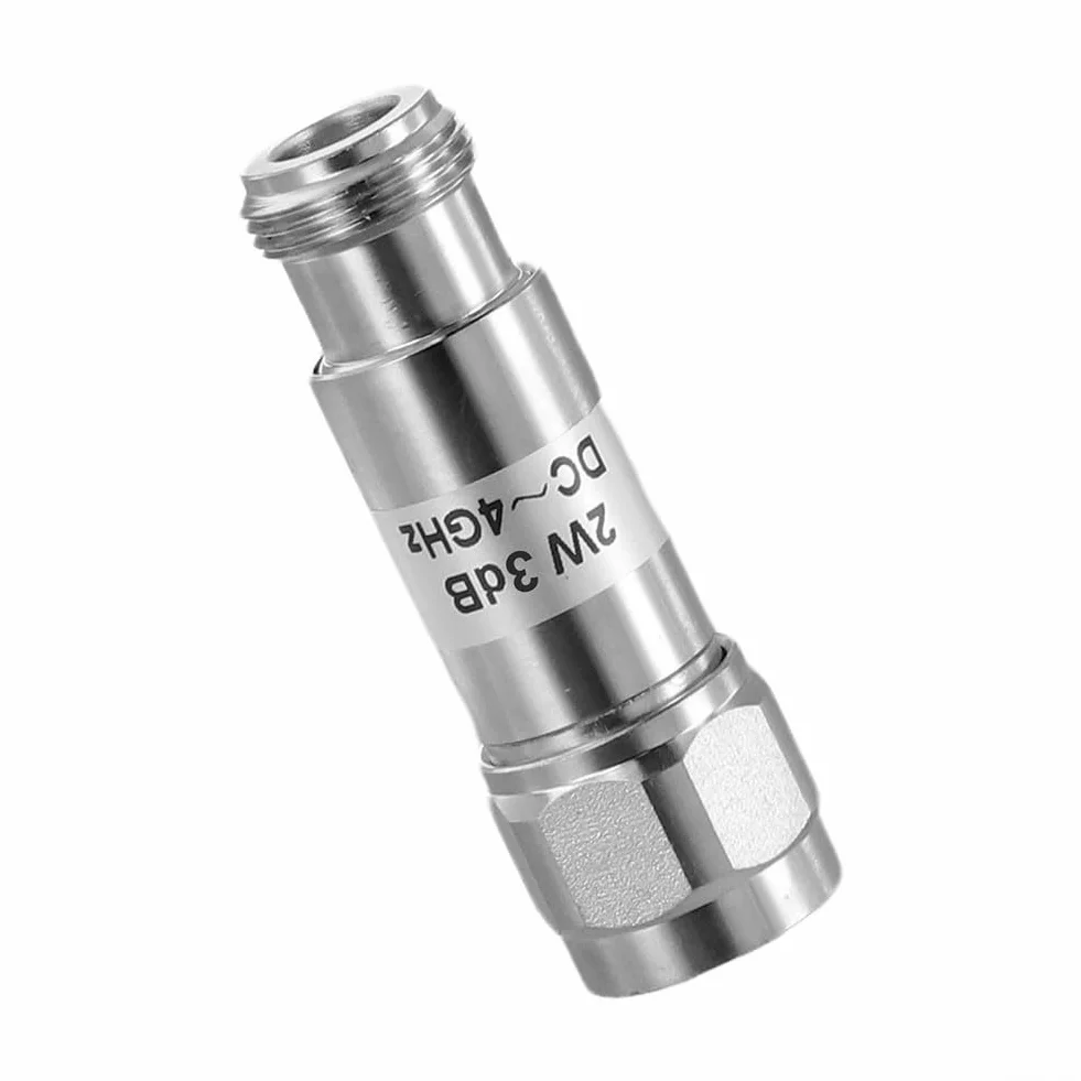 Atenuador RF fijo coaxial N-Type macho a hembra DC-4GHz 2W 3dB 50 ohmios acero inoxidable