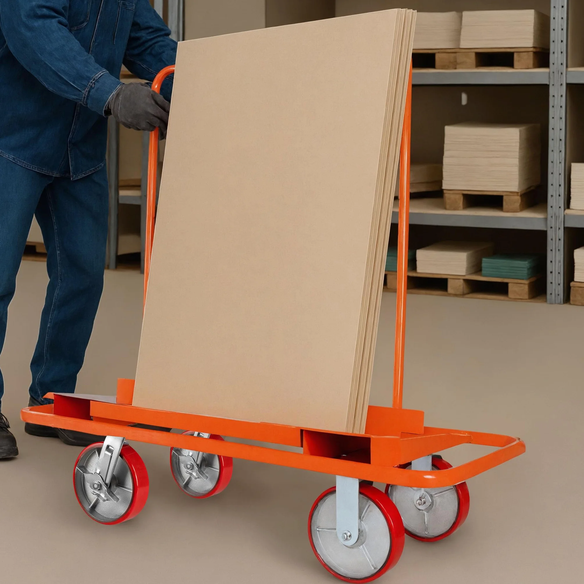Wiltec Carrito para Paneles de Yeso 1500 kg con Ruedas de 200 mm con Frenos Estructura de Acero Resistente Transporte de Placas de Yeso cartón Madera tableros MDF construcción y reformas