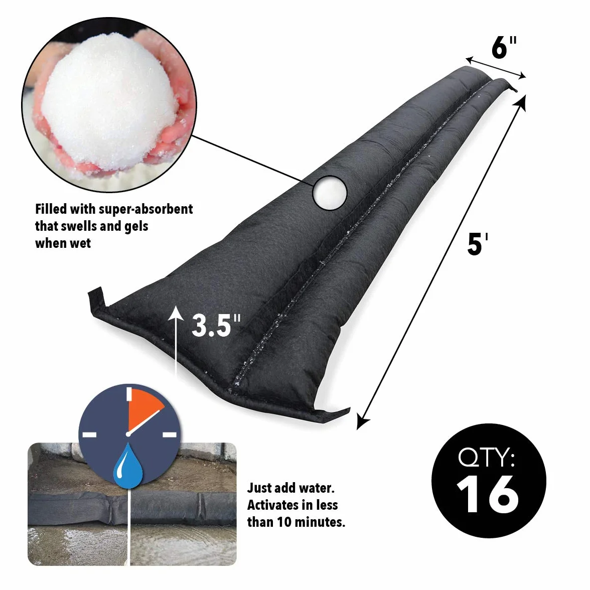 Quick Dam QD65-16 Barrera contra inundaciones, Negro
