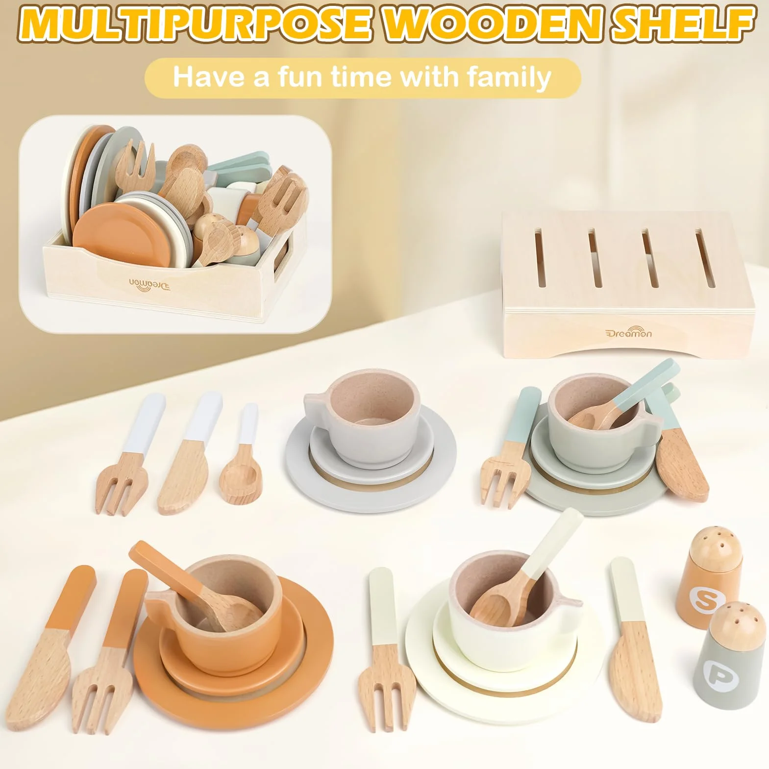 Dreamon Cocinita de Madera Infantil Juguetes de Cocina para Niños 27 Piezas Verde