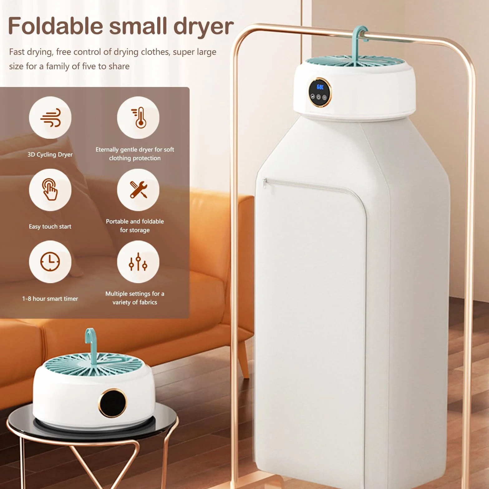 Secadora De Ropa Portátil, Mini Secadora Plegable Bombas De Calor Con Temporizador 1-8h