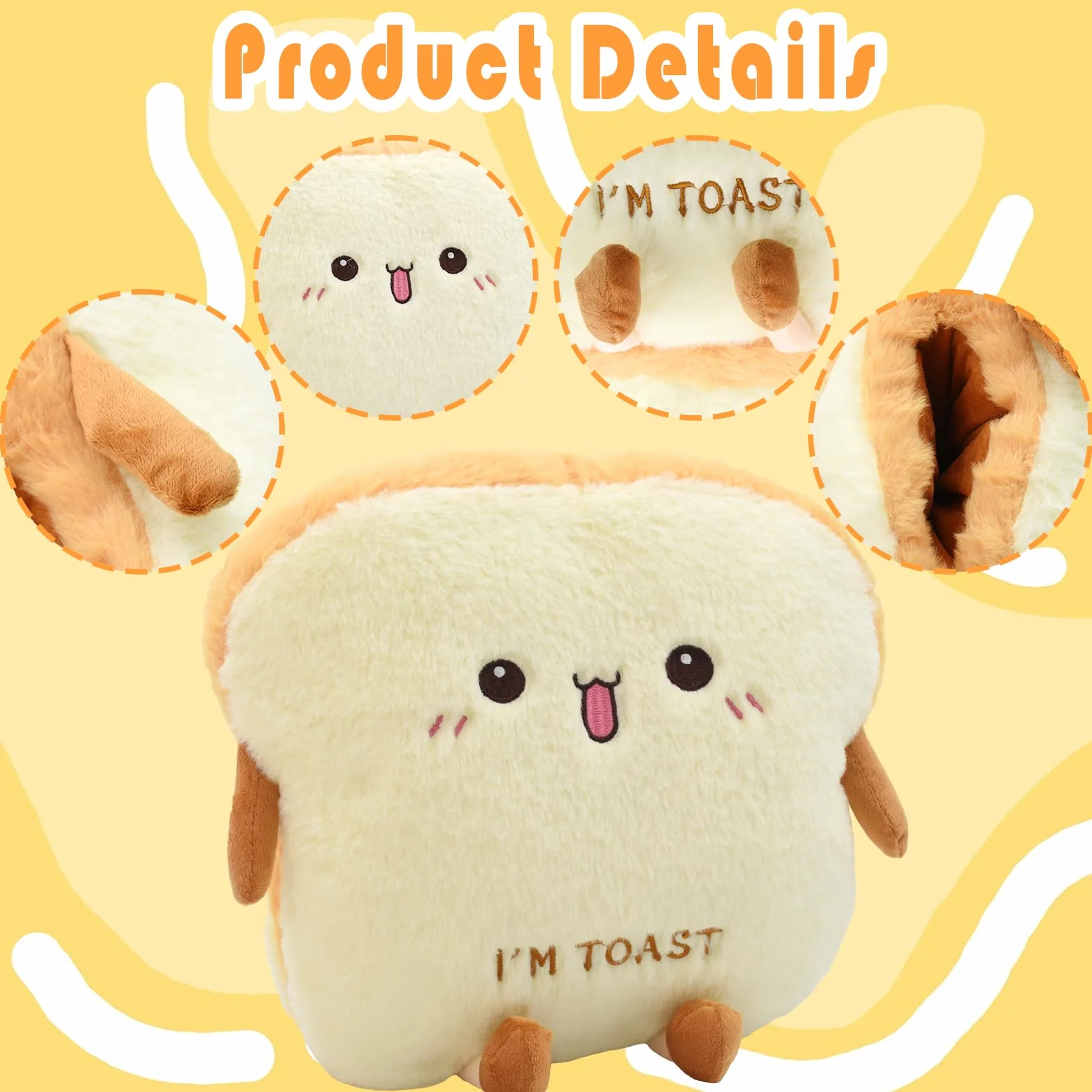 Almohada de Pan Tostado de Peluche 40cm, Juguete de Felpa Suave para Niños y Adultos