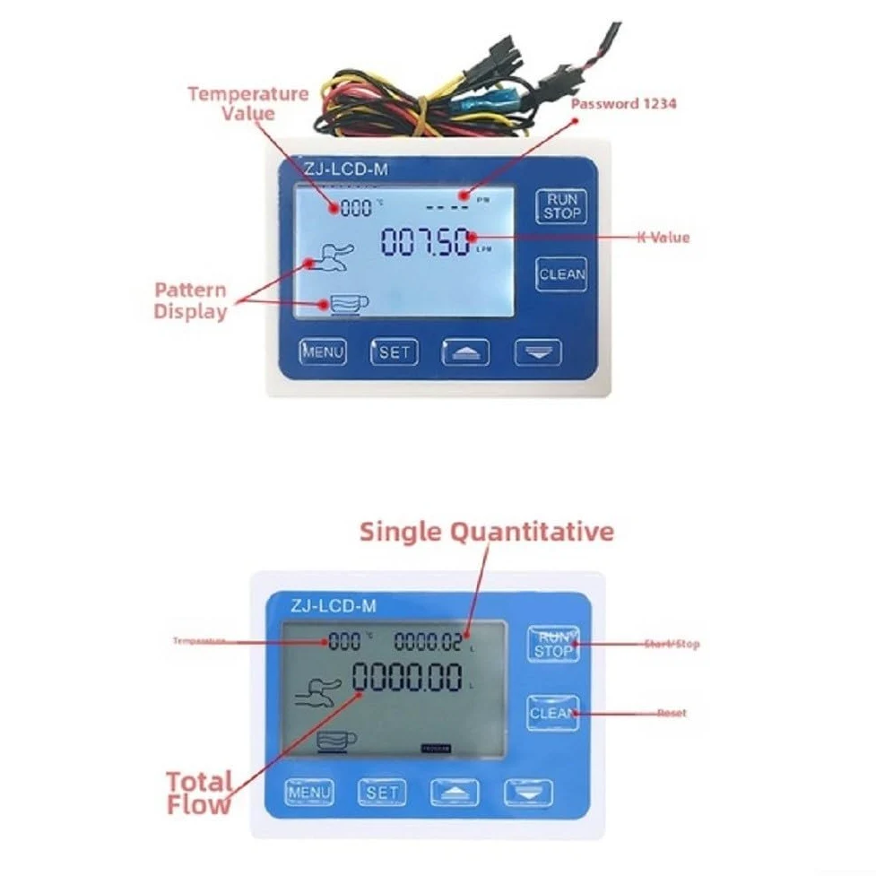 Medidor de flujo de agua para monitoreo de flujo y cálculo de volumen total, entrada de 1/4 pulgadas ZJ LCD M con pantalla digital LCD DC12V