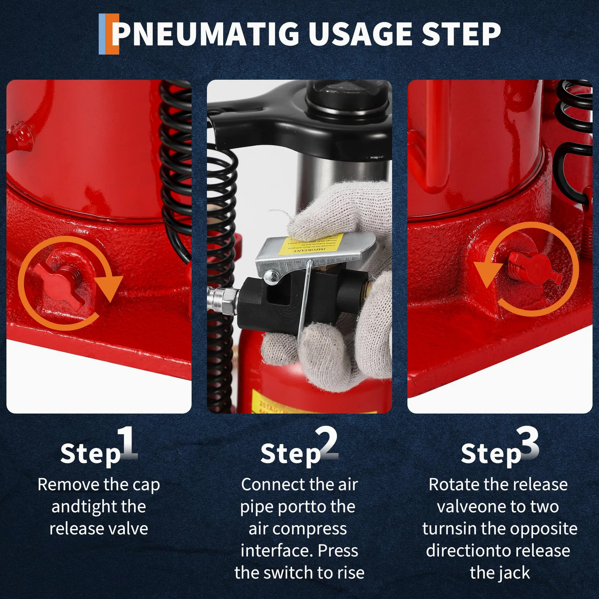 Gato hidráulico y neumático de 20T, altura de elevación 260-510 mm, gato compacto de acero para botellas, neumático y manual para taller y taller de automóviles