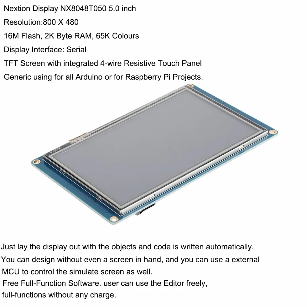English Nextion 5.0" TFT 800X480 HMI USART UART Módulo de Pantalla táctil LCD en Serie Panel de visualización para Arduino TFT para Raspberry pi