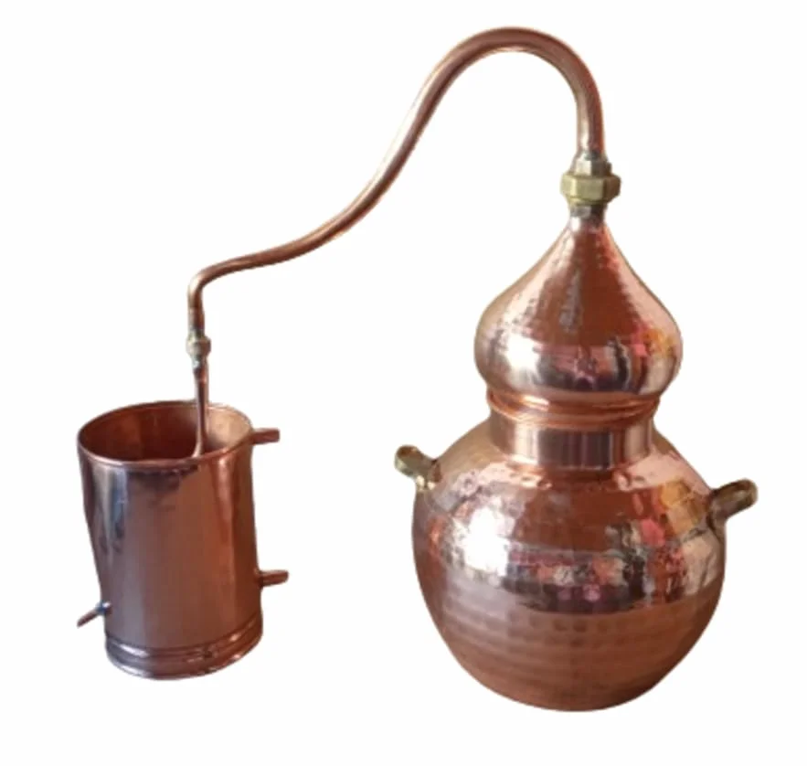 Alambique Artesanal de Cobre, Destilador Clásico completo con Termómetro, Sistema de Destilación Tradicional con Caldera y Serpentín (10 Litros)