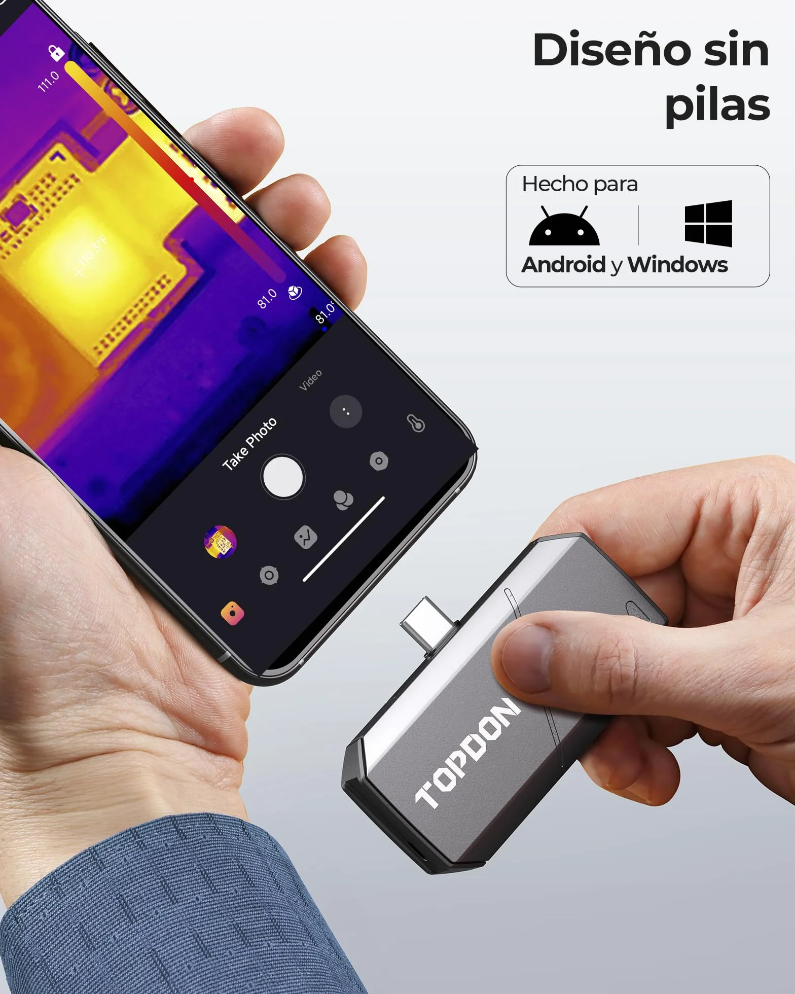 TOPDON TS001 Cámara Térmica Profesional para Android, 9mm Objetivo Ajustable,Rango de Visión de 0,1-500m, 512x384 Resolución TISR, 25Hz, -20°C-550°C, Cámara Termográfica Infrarroja con Enfoque Manual