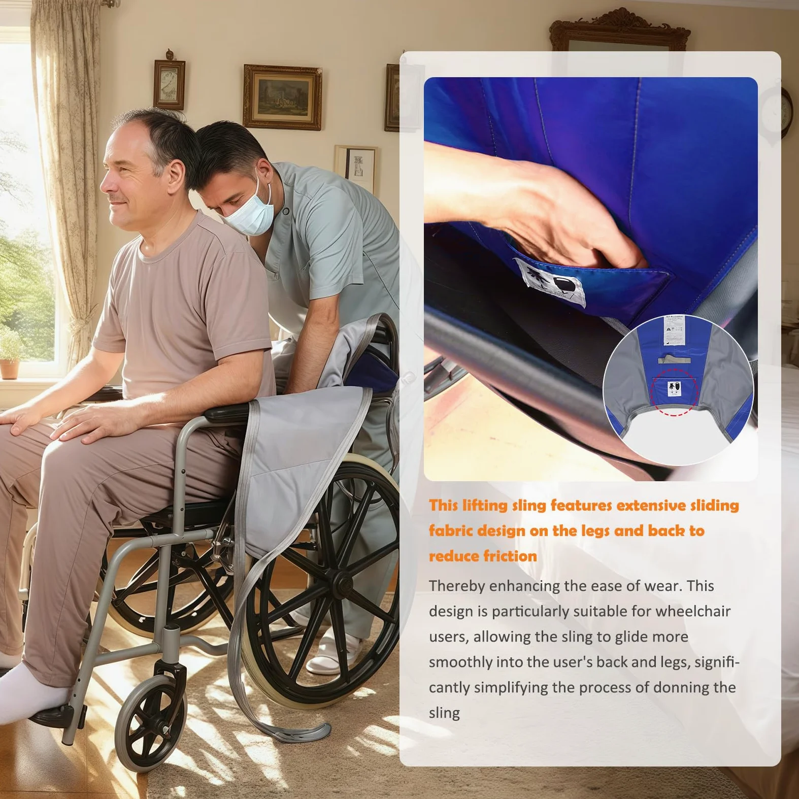 EZ Assistive Eslinga de elevación para pacientes de fácil ajuste con espalda baja, correa higiénica para traslado o baño de pacientes ancianos/postrados en cama, SWL 500 libras
