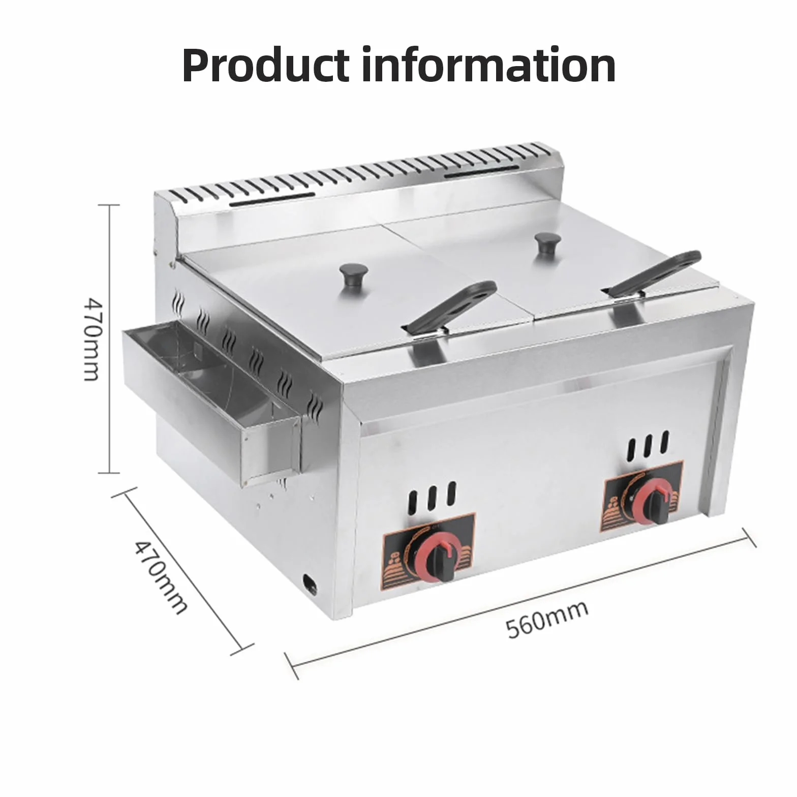 Freidora de gas profesional, regulador de baja presión, cesta extraíble, freidora comercial de acero inoxidable para cocina comercial o camión de comida (8L)