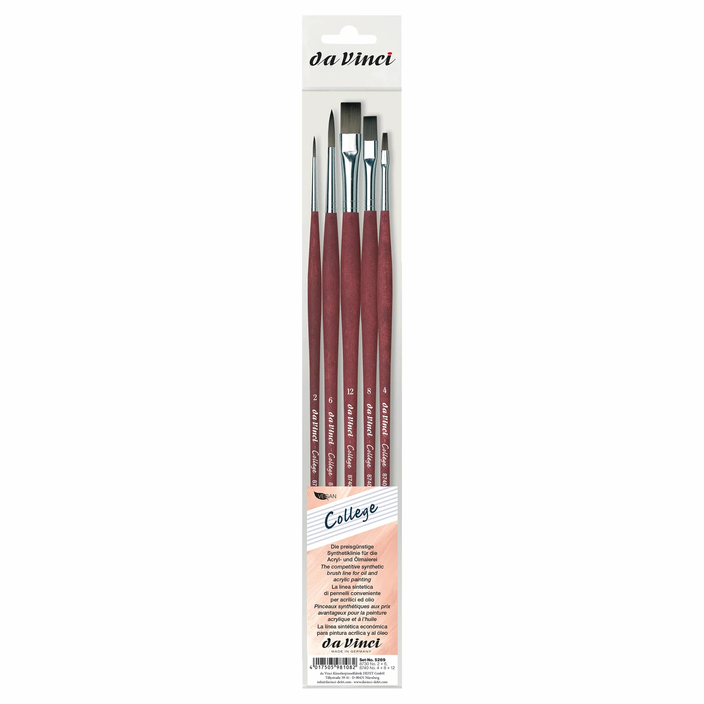 Da Vinci 5269 Cepillos de fibra sintética para óleo y acrílico Set de 5