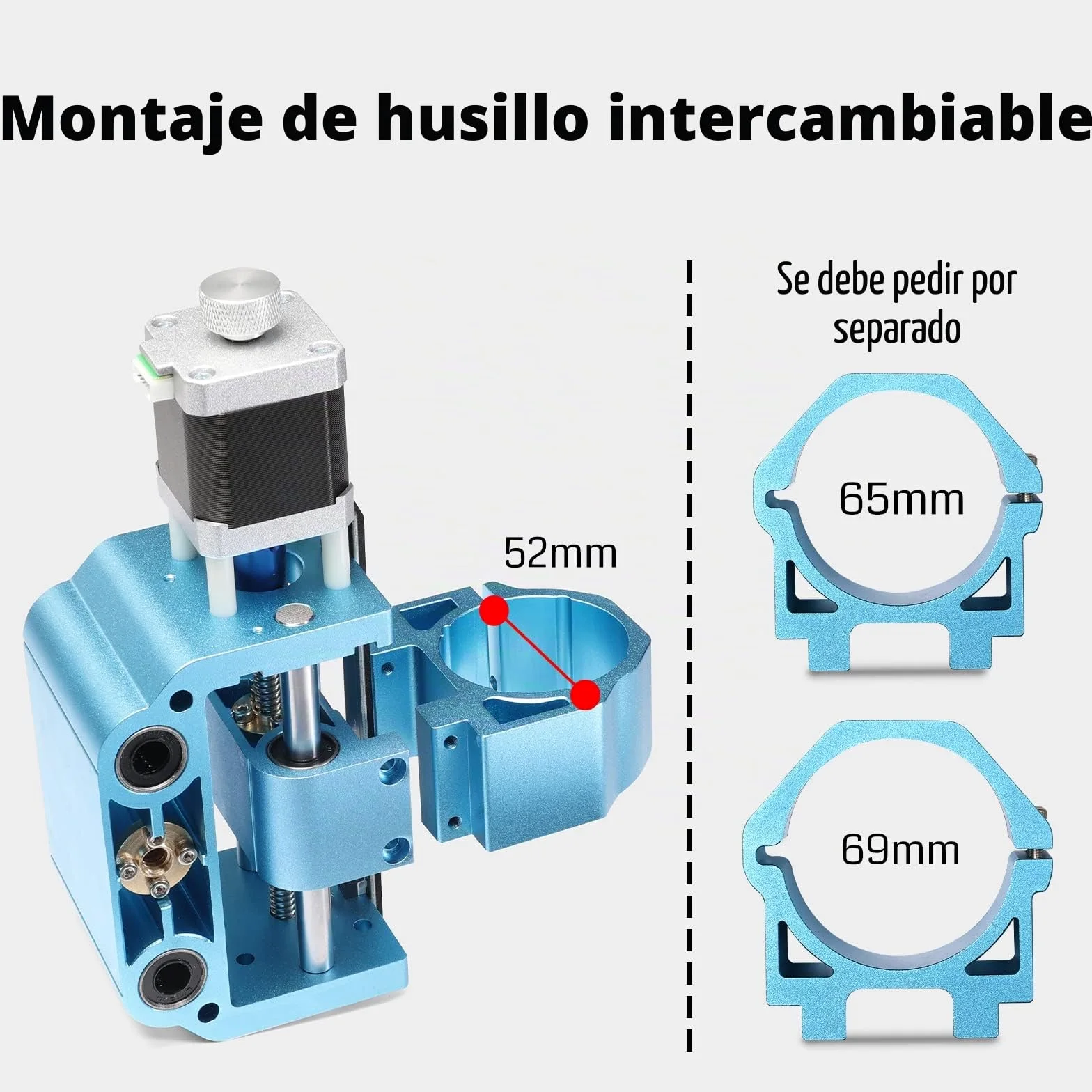 Genmitsu Ensamblaje de eje Z de aluminio V2, con montaje de motor de husillo para eje 775 y 300-500 W, soporte de eje de 43 mm y 52 mm de diámetro para máquina CNC 3018-PRO