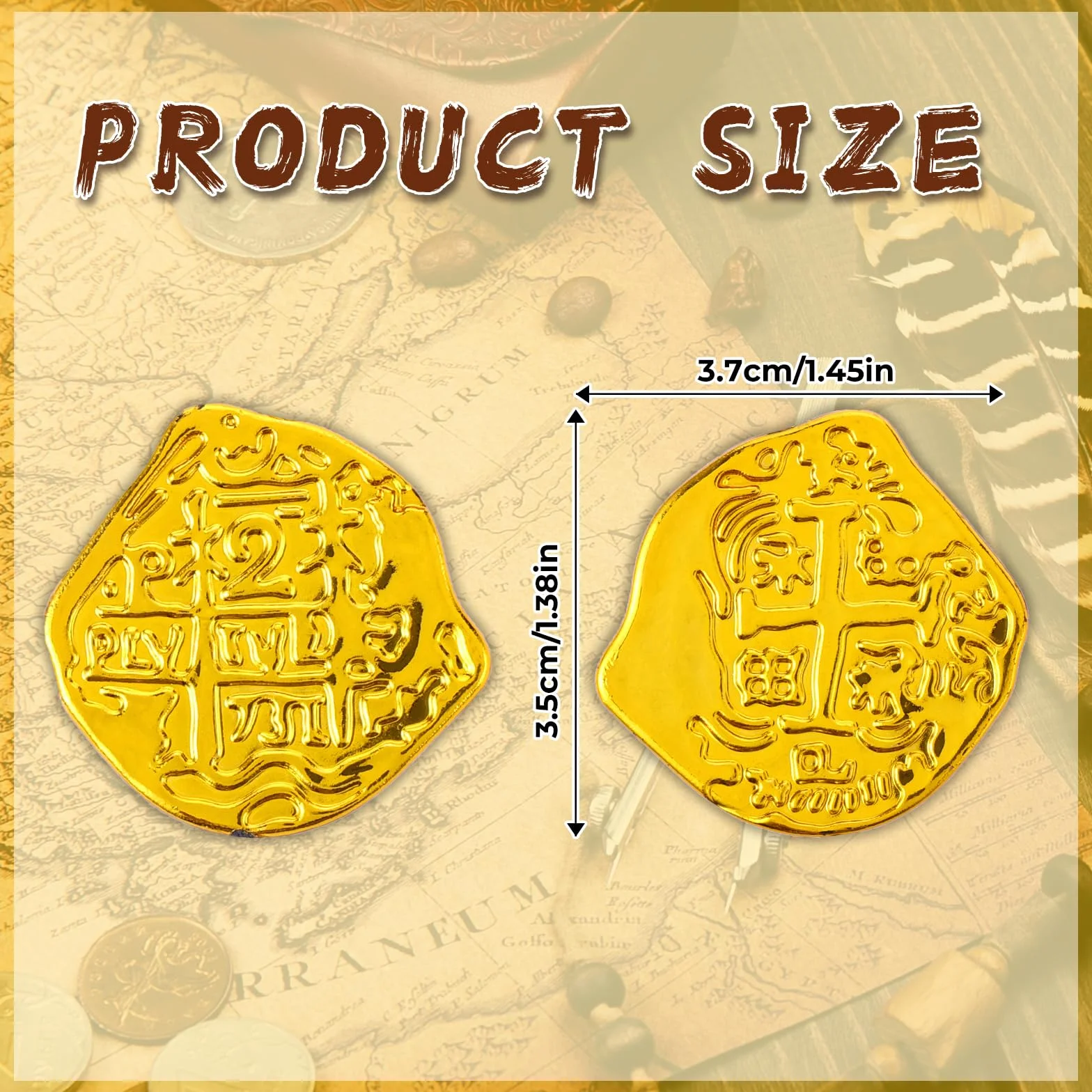 Lusofie 100 Piezas Monedas Pirata Réplica de Plástico Doblones Españoles para Fiesta Temática Halloween