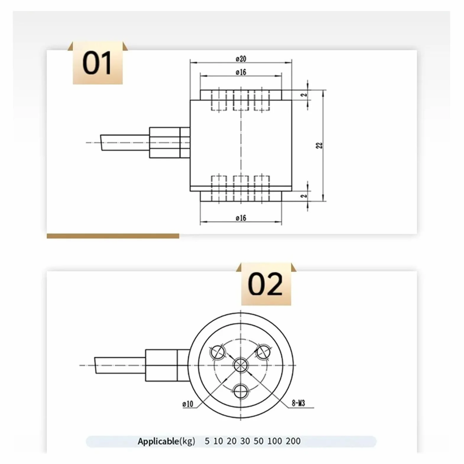 Celda de carga de botón de 0 a 200kg, sensor de peso, transductor de fuerza de compresión de 2,0mV for uso industrial(20KG)