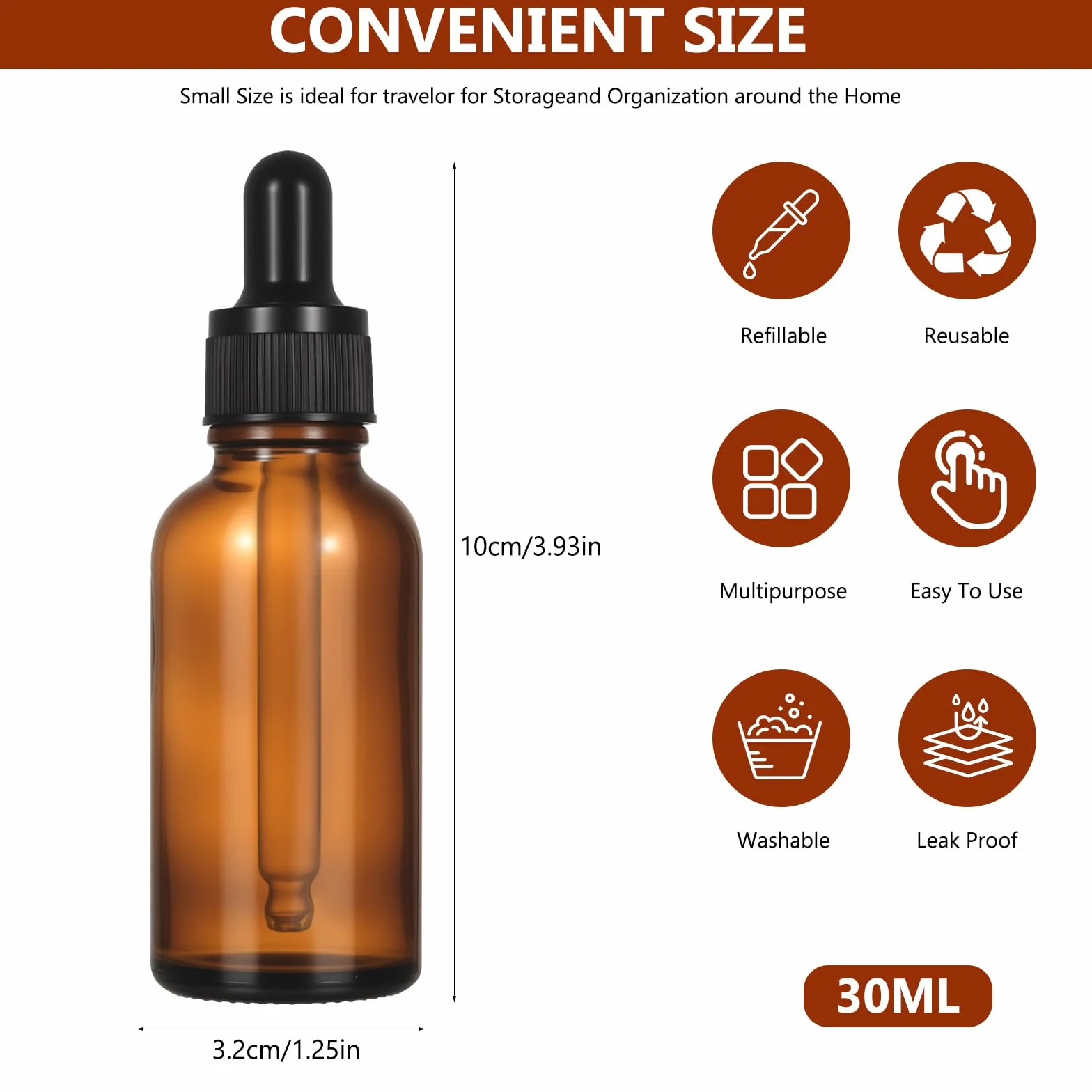Goteros Cuentagotas Ambar Frasco Cristal 30ml Botellas Vidrio para Aceites Esenciales Perfumes