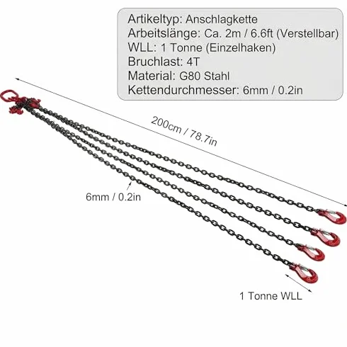 Cadena G80 6 mm x 2 m 4 hebras Acero aleado