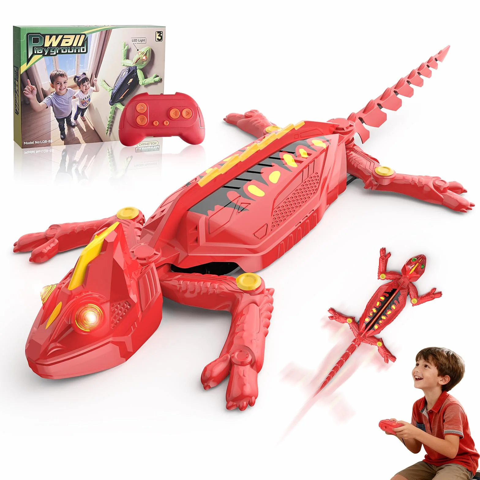 Weinsamkeit Lagartija Teledirigida 360° con Luz – Gecko Recargable para Niños 3-12 Años, Trepa Paredes y Gira 360