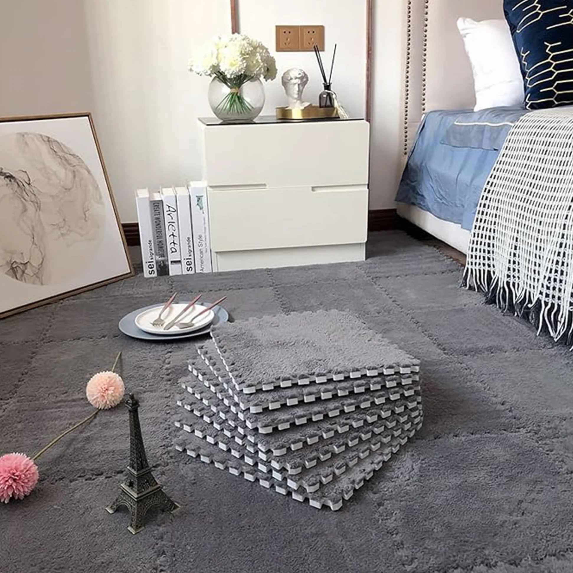 Alfombra de espuma de felpa 30x30 cm 12 piezas entrelazables para jugar