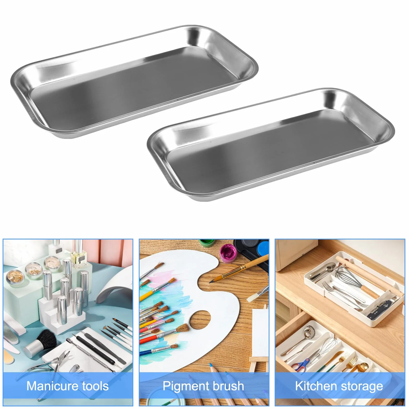 Bandejas para Instrumentos de Acero Inoxidable Rectangular Pequeña 23x12x2 cm Plata