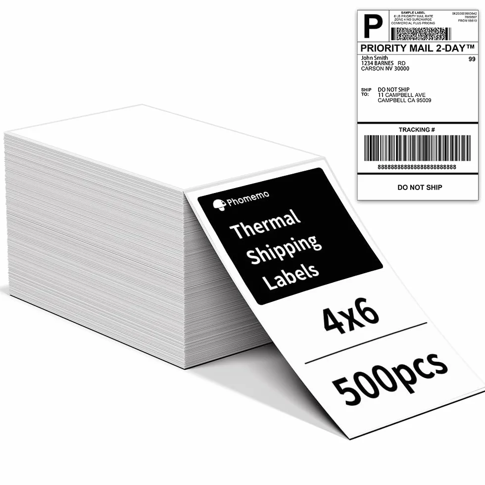 Phomemo Etiquetas de envío 4 × 6 papel térmico impermeables 100 unidades