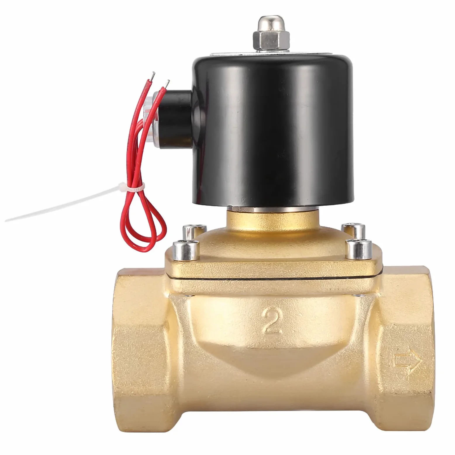 Eujgoov Válvula Solenoide NC Válvula Eléctrica de Latón de 2 Pulgadas de 2 Pulgadas Normalmente Cerrado 220 VAC para Gas de Aire de Agua
