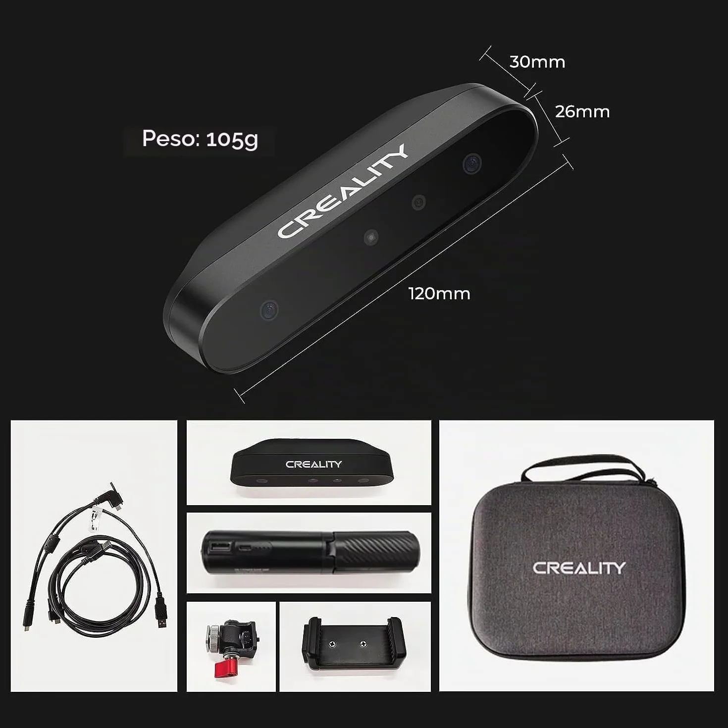 Creality CR-Scan Ferret 3D Scanner, Portátil Escáner 3D para Impresora 3D, Velocidad de escaneo de 30 FPS Precisión de 0,1 mm A Todo Color para teléfono Android PC Win 10/11