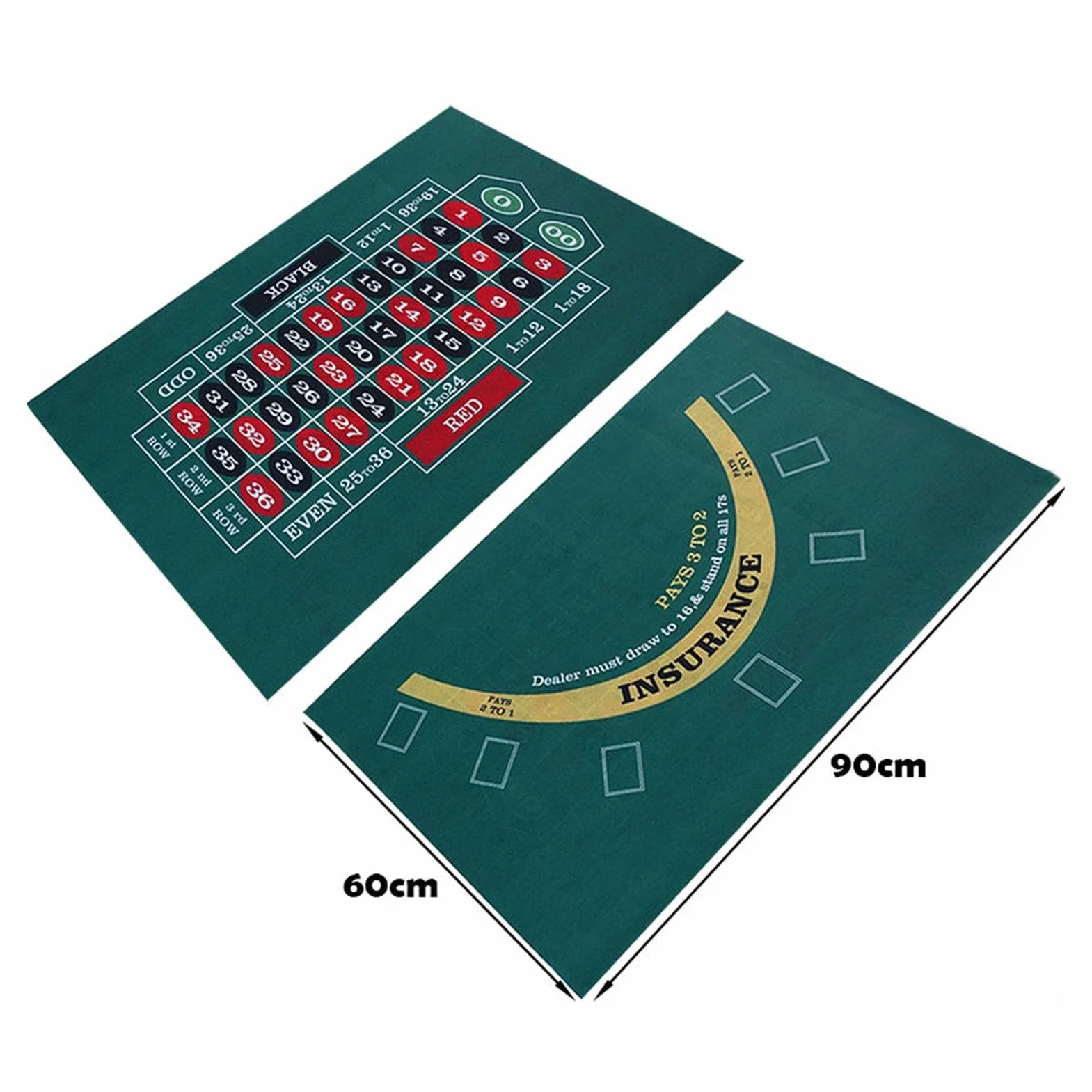Fieltro de Mesa de Doble Cara - Tapete para Blackjack y Texas Hold 'em - Verde - Accesorio para Juegos de Cartas