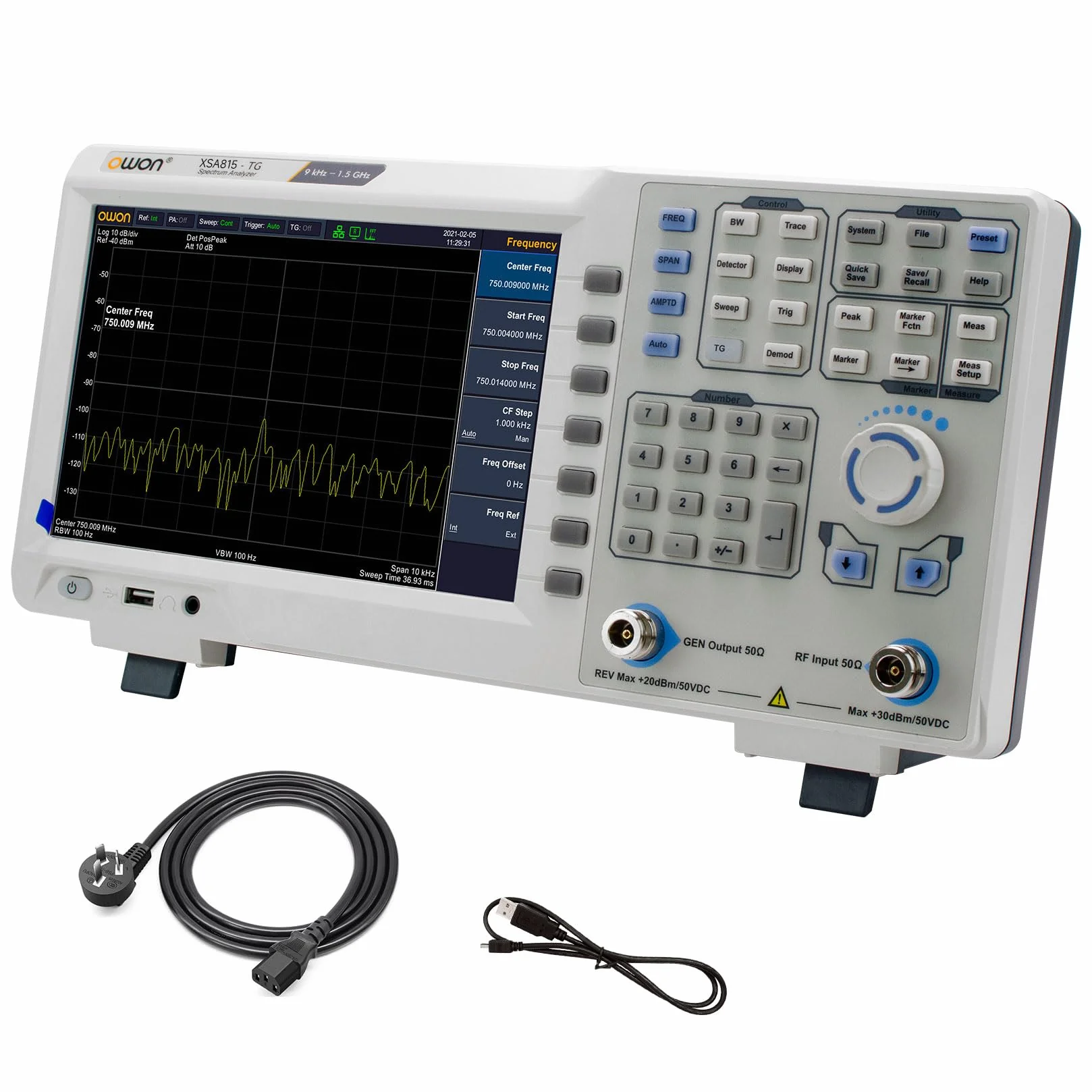 OWON XSA815-TG Analizador de Espectro Digital con Generador de Seguimiento,rango de frecuencia de 9 kHz a 1,5GHz,LCD TFT de 9 pulgadas con alta resolución 1280 x 800 para diversas pruebas industriales