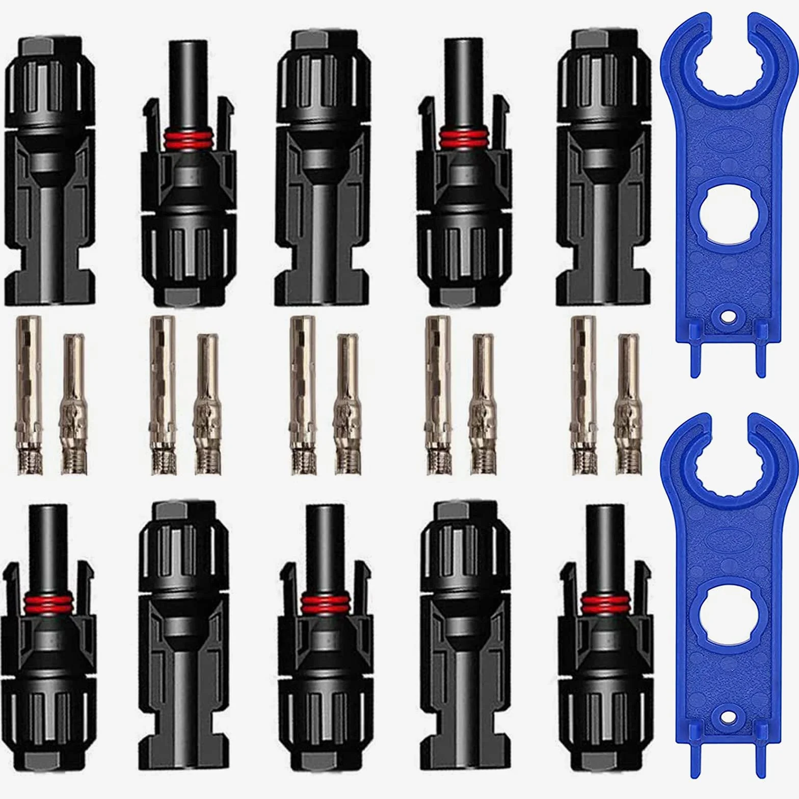Conector Solar Fotovoltaico 5 Pares Macho/Hembra Impermeable Anillo Sello Negro