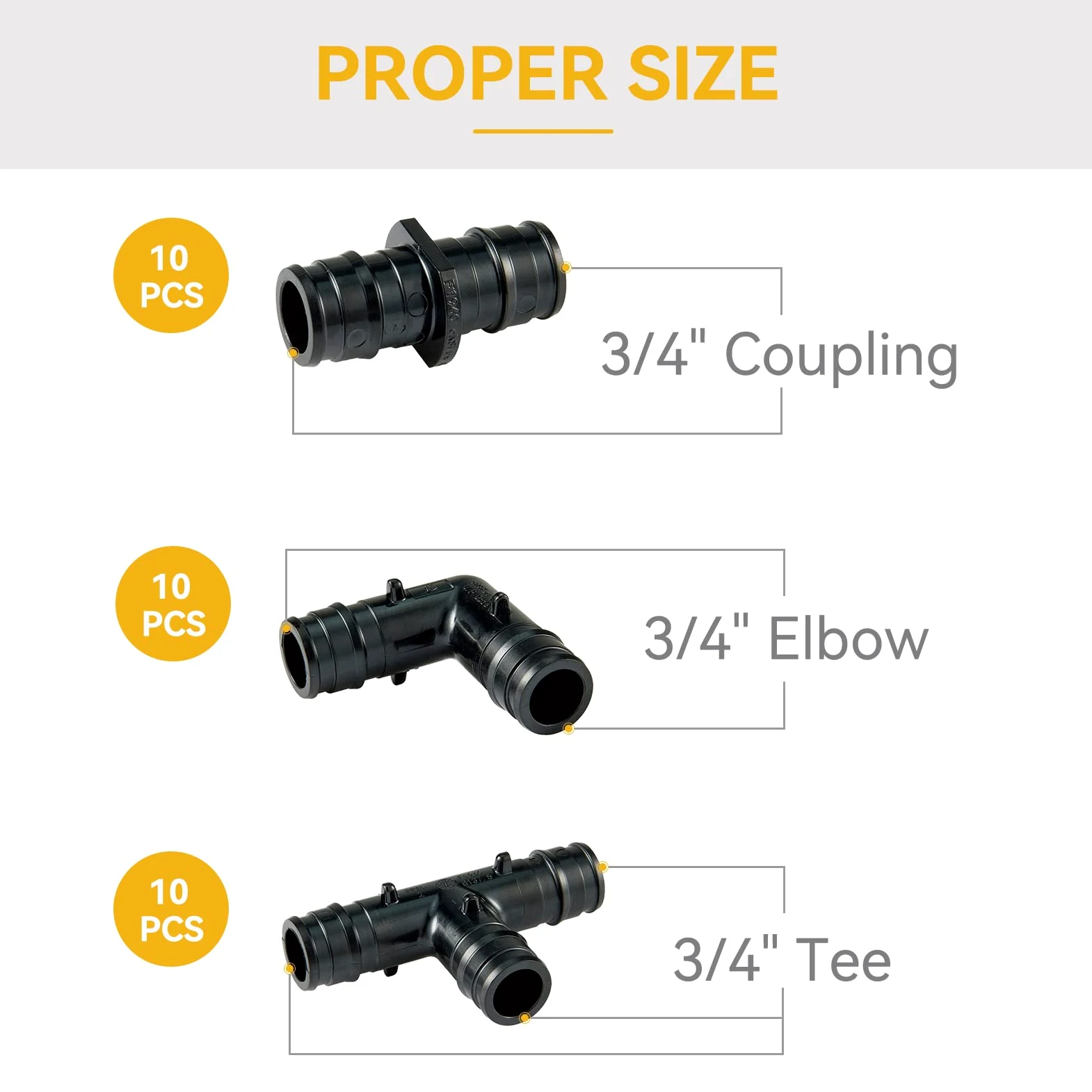 PEX A - Accesorios de expansión de polietileno, 3/4 pulgadas, PPSU PEX-A, codo (10 piezas) + T (10 piezas) + acoplamiento recto (10 piezas) PEX-a conexión de tubo en fontanería