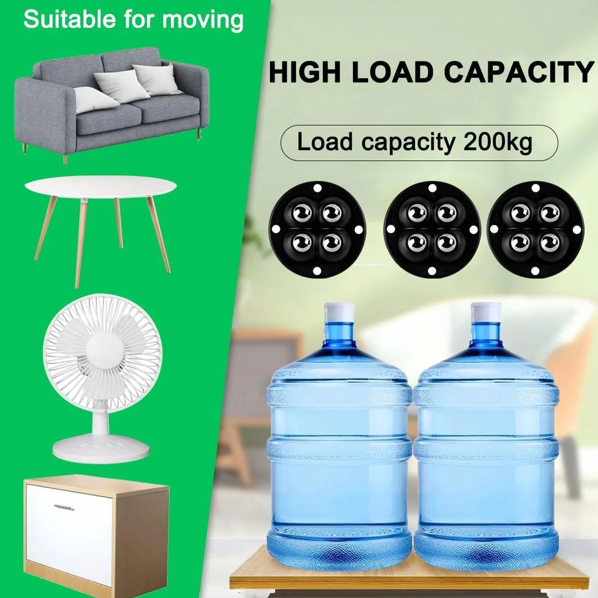Uni-Fine 8 Piezas Ruedas Adhesivas Giratorias 360° con 4 Bolas de Acero para Muebles Pequeños
