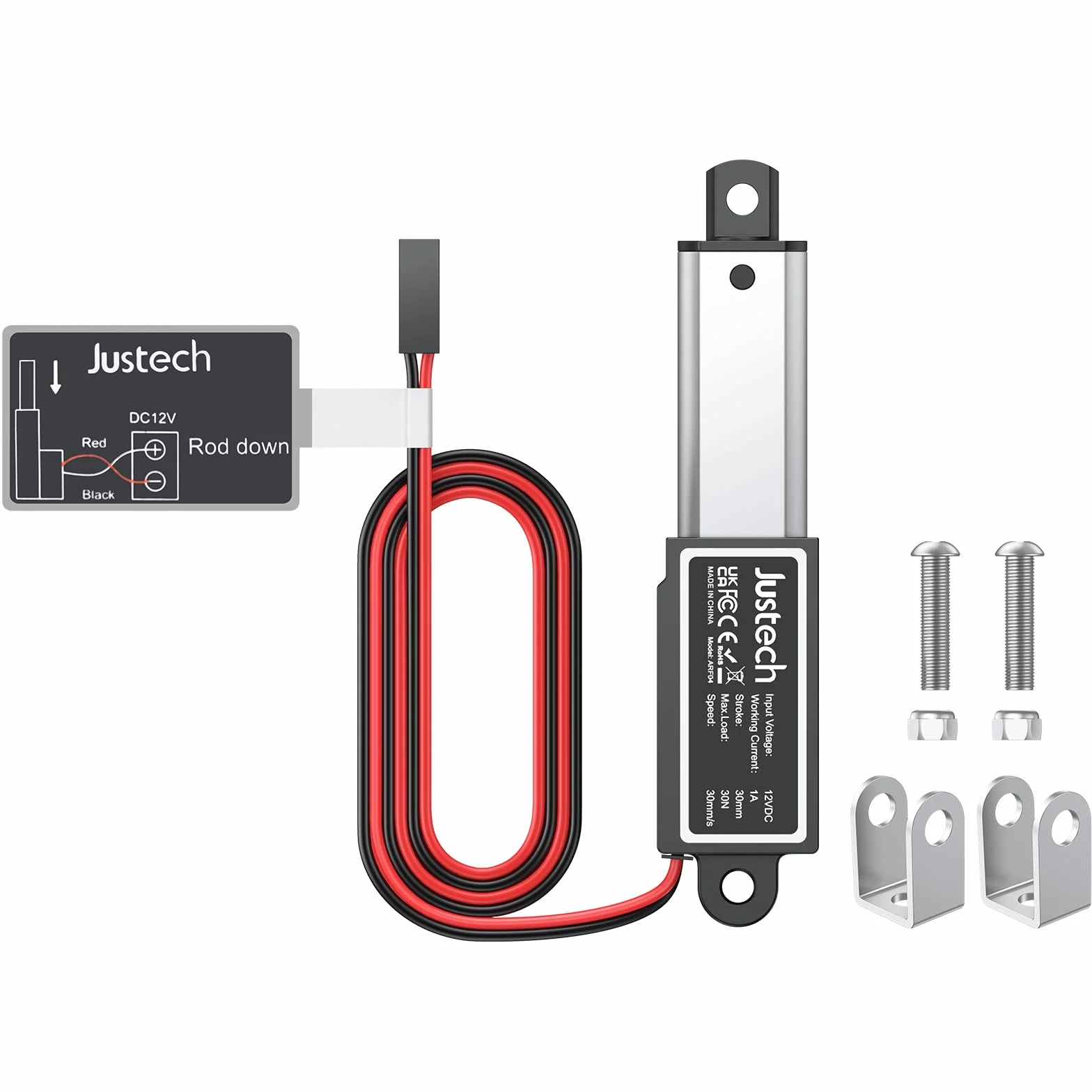 Justech Actuador Lineal 30mm 12V 30N Aleación de Aluminio