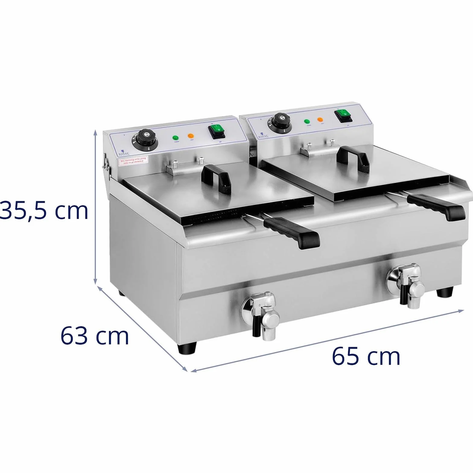 Royal Catering Freidora Eléctrica Doble Para Hostelería 2 x 13 Litros 230 V RCEF 13DB (2 x 3.200 W, Grifos De Vaciado, Temperatura: 50-200 °C)