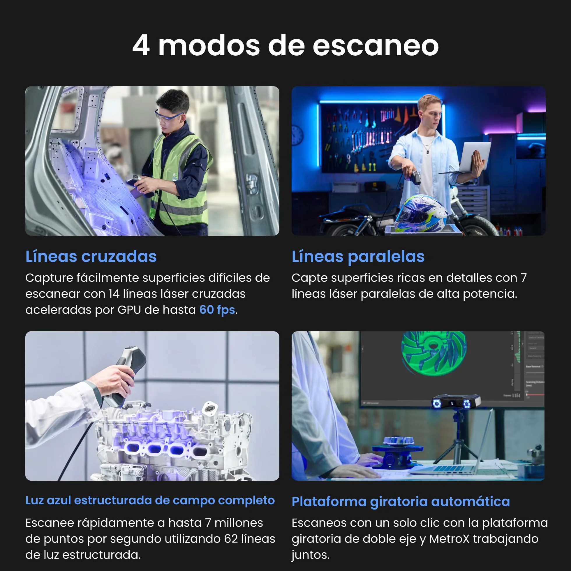 Revopoint MetroX Escáner 3D para Impresión 3D, Precisión hasta 0,01 mm, Exactitud de Grado Metrológico, Hasta 60 fps, Láser Azul, 4 Modos de Escaneo, para Escanear Objetos Metálicos/Oscuros, Estándar