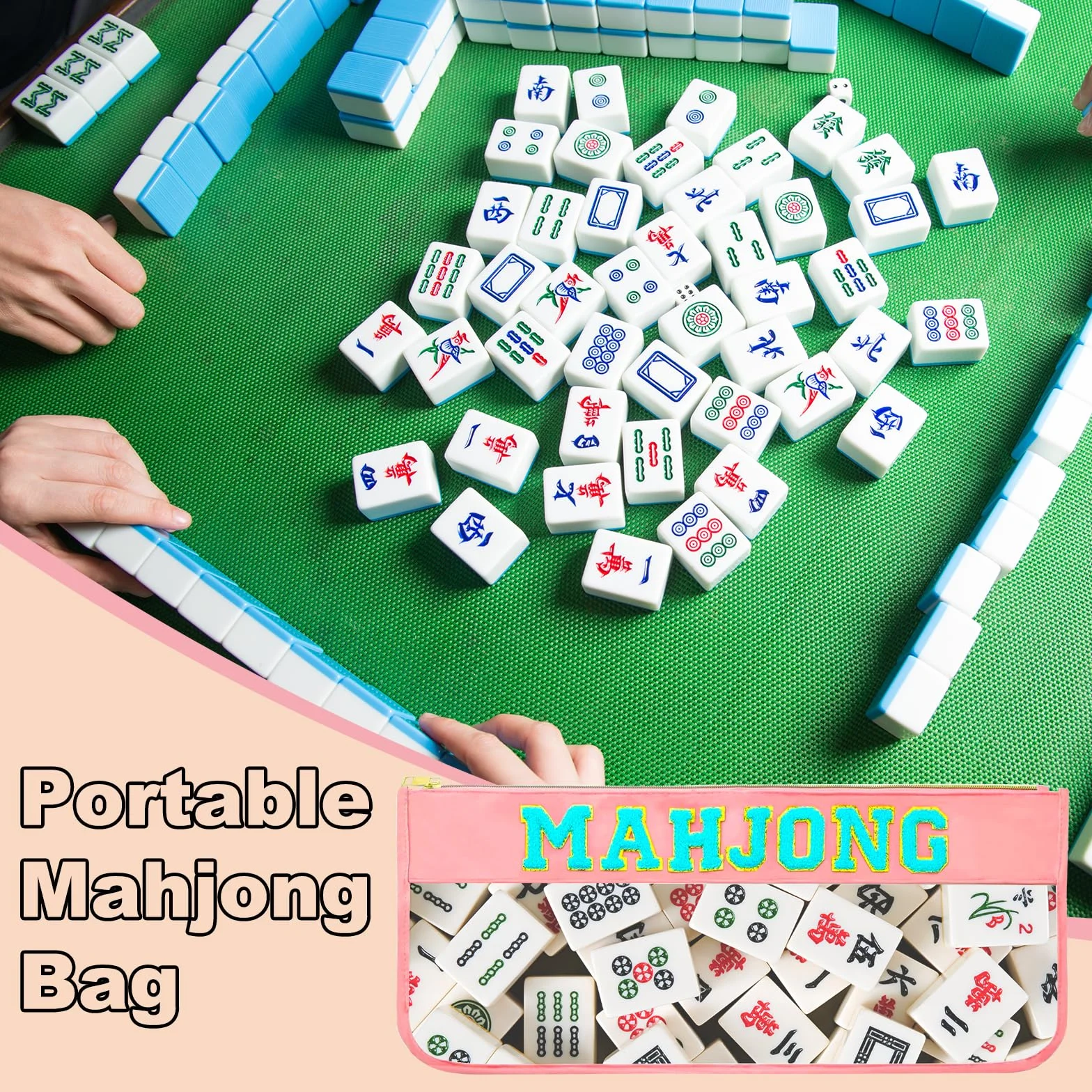 Bolsa de Mahjong Americana HINGTAI - Estuche Transparente con Cremallera Dorada