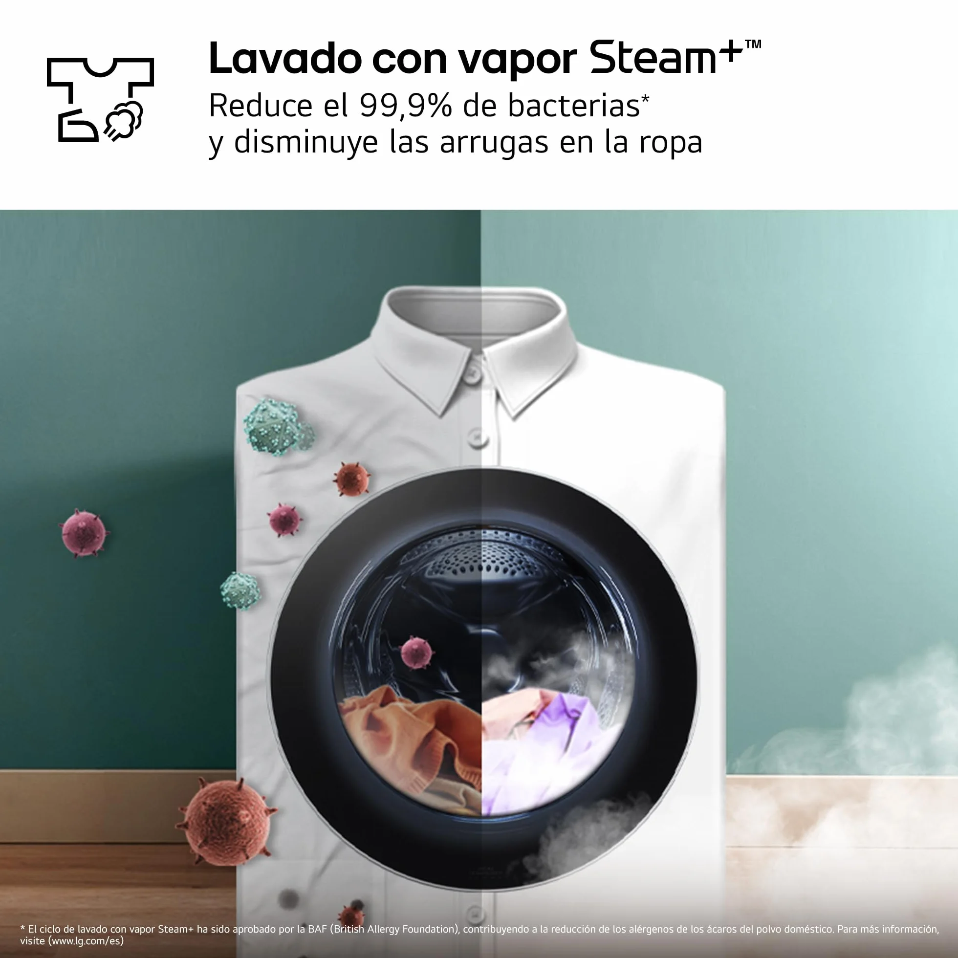 LG Lavadora Inteligente 9 kg AI Direct Drive TurboWash 360º 1200 rpm Fondo Reducido Vapor Steam Motor Inverter Display LED Serie 500 Blanco