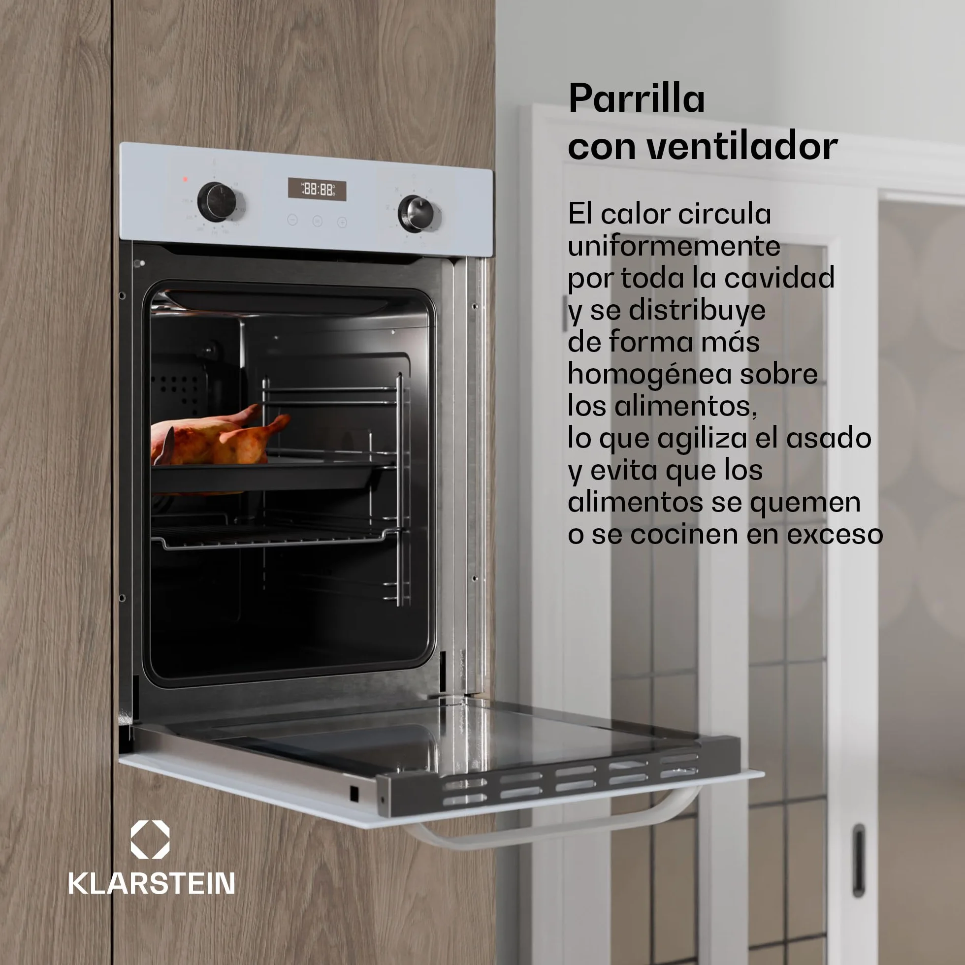 Klarstein SmartSlim Horno Eléctrico Empotrable 49L 9 Funciones Grill Ventilado Cristal Negro Clase A 45 cm