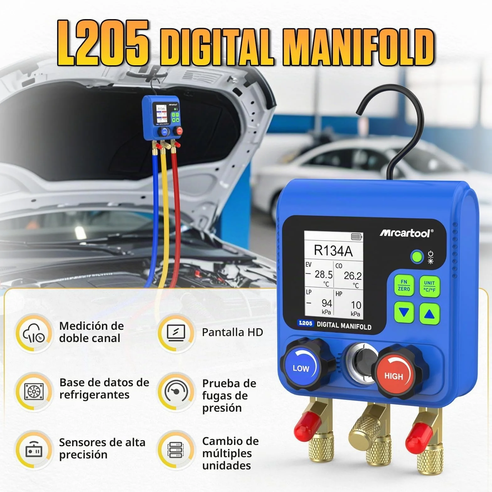 Ayuda de montaje de refrigerantes, distribuidor digital de aire acondicionado con 92 refrigerantes, datos de ayuda de montaje digital, indicador de refrigerante L205 HVAC R32 R134A R12 R410A
