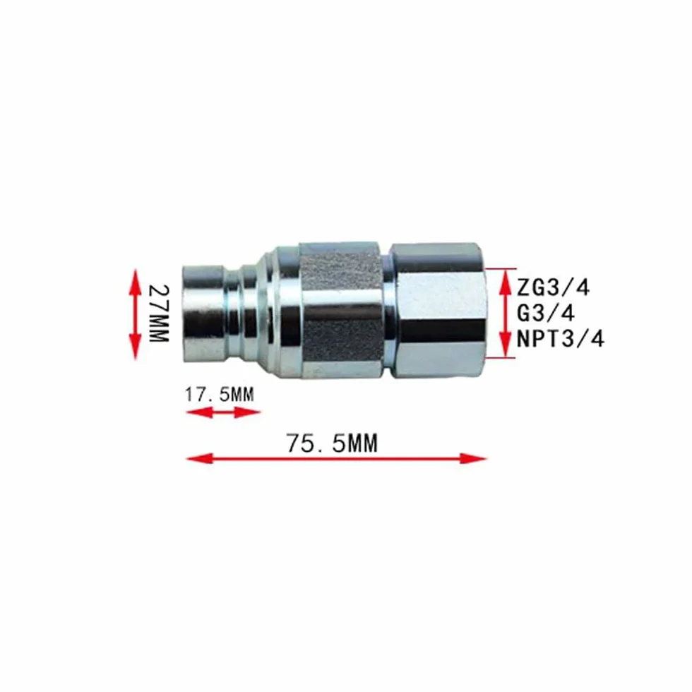 Acoplamientos hidráulicos de liberación rápida de cara plana BSP conector de acoplamiento de liberación rápida (G3/4 rosca macho + rosca hembra)