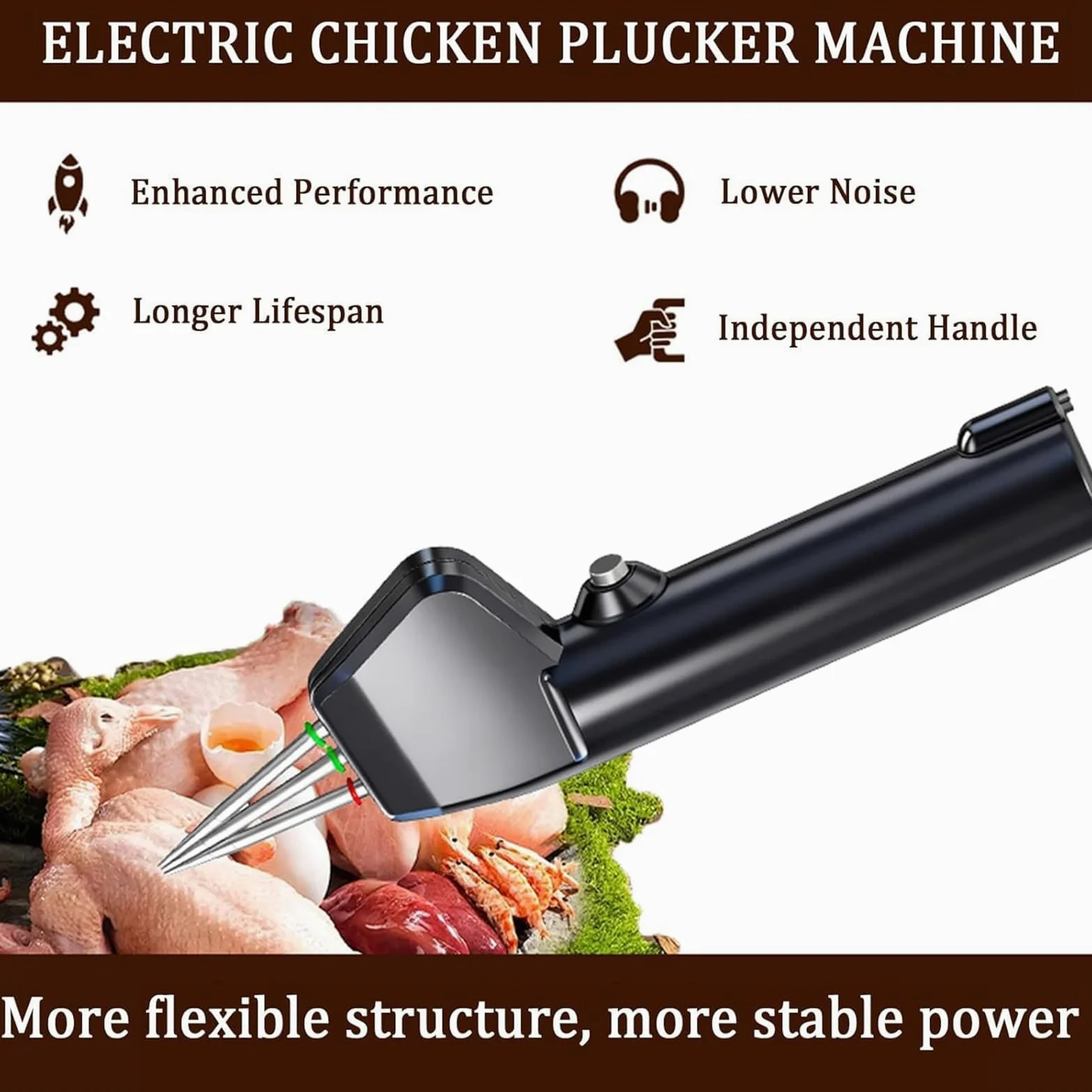 Desplumador de aves de corral de mano, eléctrico de plumas, pavo, pollo, aves de corral, con accionamiento de 3 ejes, ajuste automático de tensión, para pollo, pato, ganso, pavo