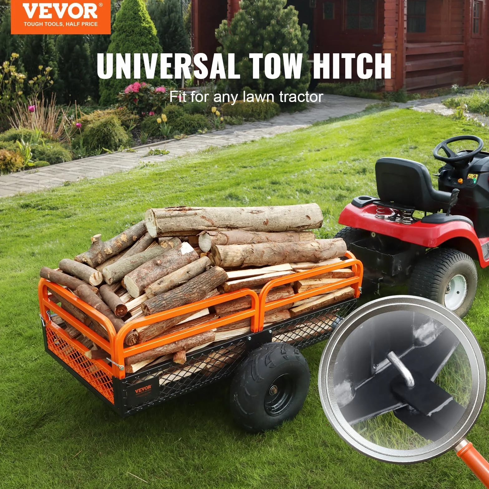 VEVOR Remolque Volquete Capacidad de Carga de 680kg Remolque Utilitario de Jardín Resistente con Laterales Extraíbles Carro de Transporte Volquete de 0,4m³ para Tractor, Cortacésped, ATV, 200x66x76 cm