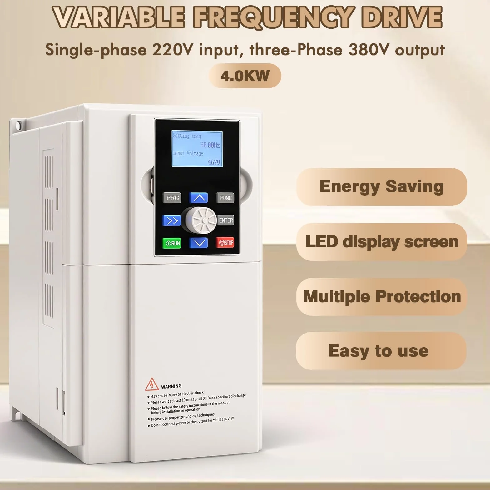 Variador de frecuencia 220V a 380V, 4KW VFD Profesional Variador de frecuencia Monofasico a Trifasico, 220V Entrada monofásica 380V Salida trifásica,para Control de Velocidad CNC del Motor del Husillo