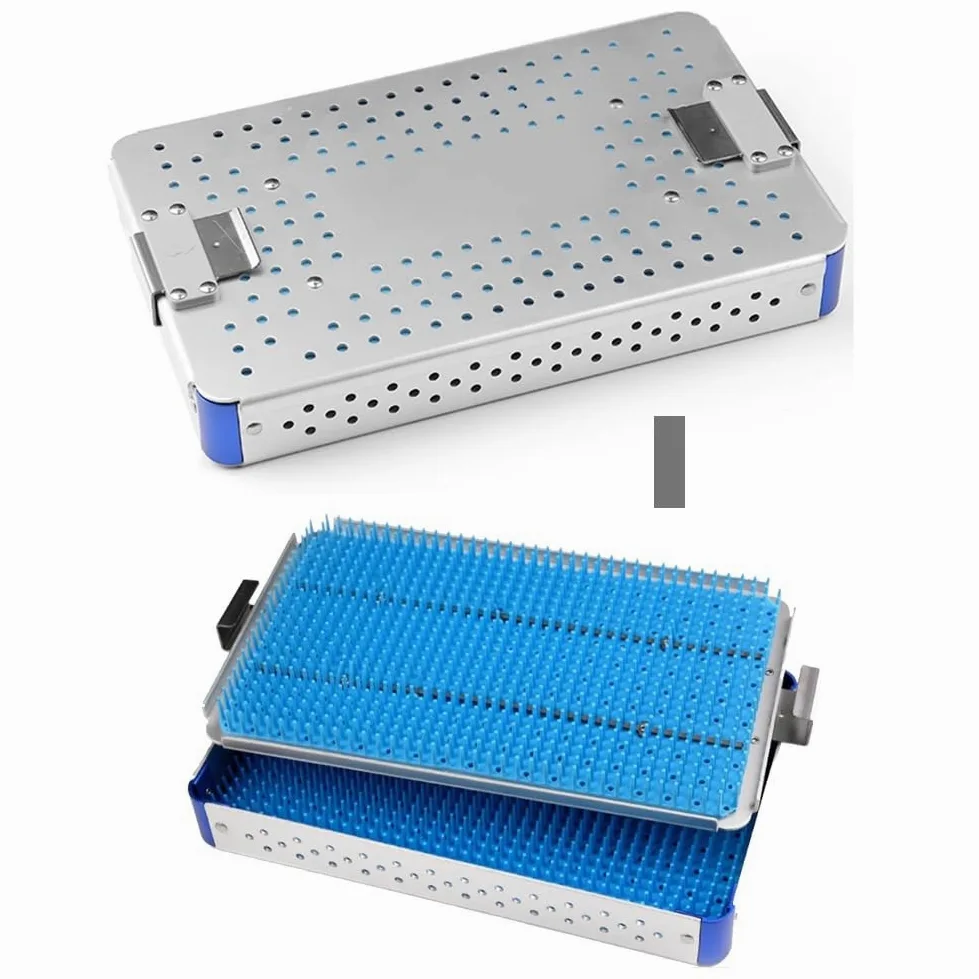 Bandeja de esterilización para Instrumentos, Caja de Instrumentos de aleación de Aluminio con tapete de Silicona, para Instrumentos quirúrgicos, médicos y dentales, 25,5 x 15,5 x 3,5 cm