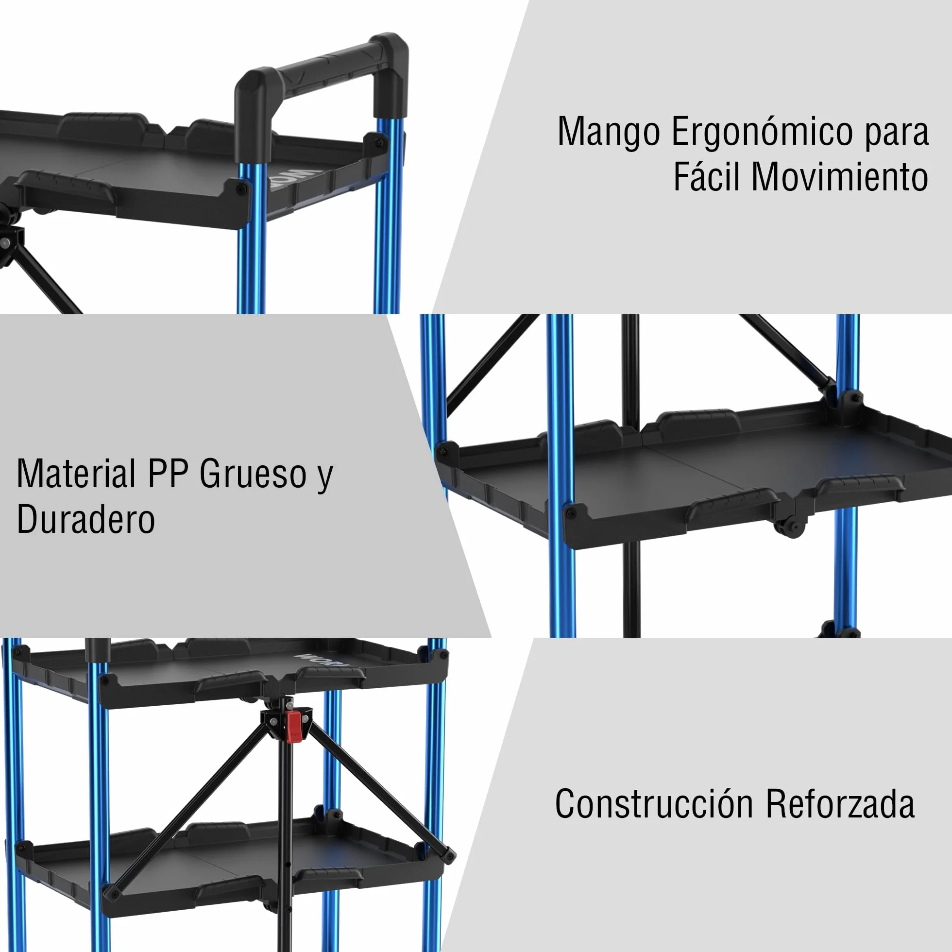 WORKPRO Carro de Servicio Plegable 3 Niveles, Capacidad de 96 kg, Carro Portátil para Herramientas, Ideal para Garaje, Almacén, Hogar, Restaurante, Oficina (Sin Montaje)