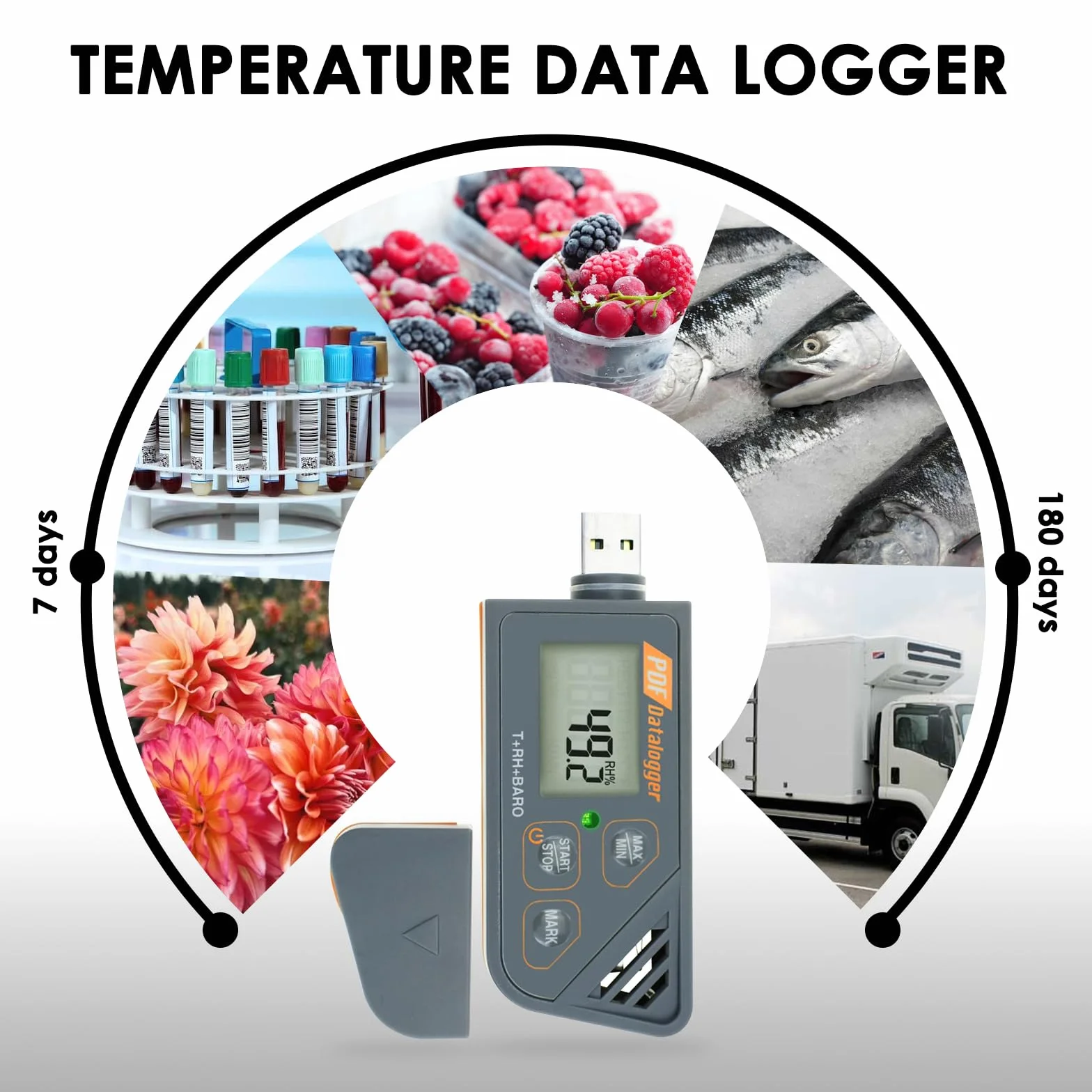 Digital impermeable USB Data Logger humedad Temperatura y presión Barómetro Data Logger Gauge, generar PDF y Excel informe indicador LED