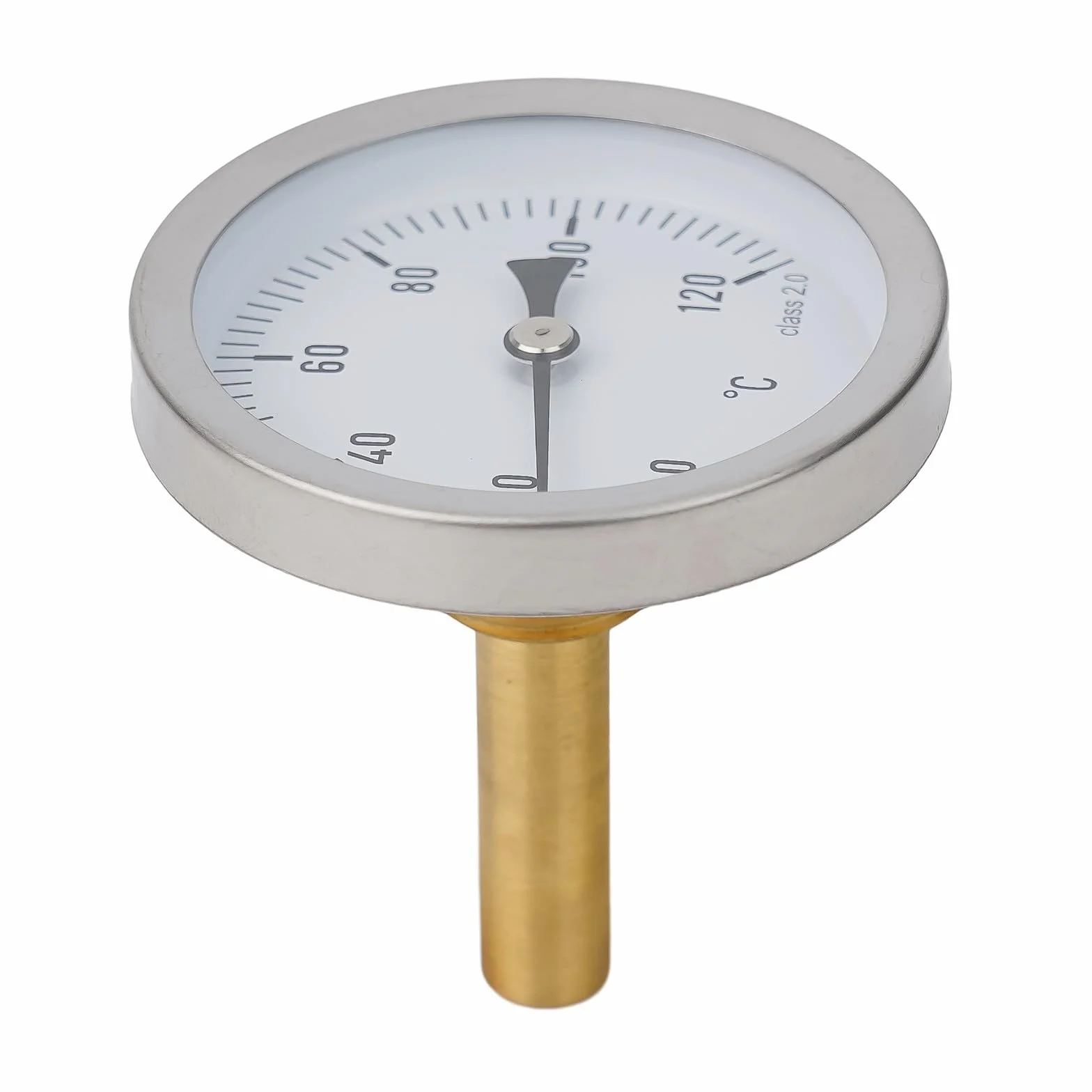 Termómetro bimetálico 63 mm acero inoxidable latón 1/2 pulgada 0-120 °C para calderas