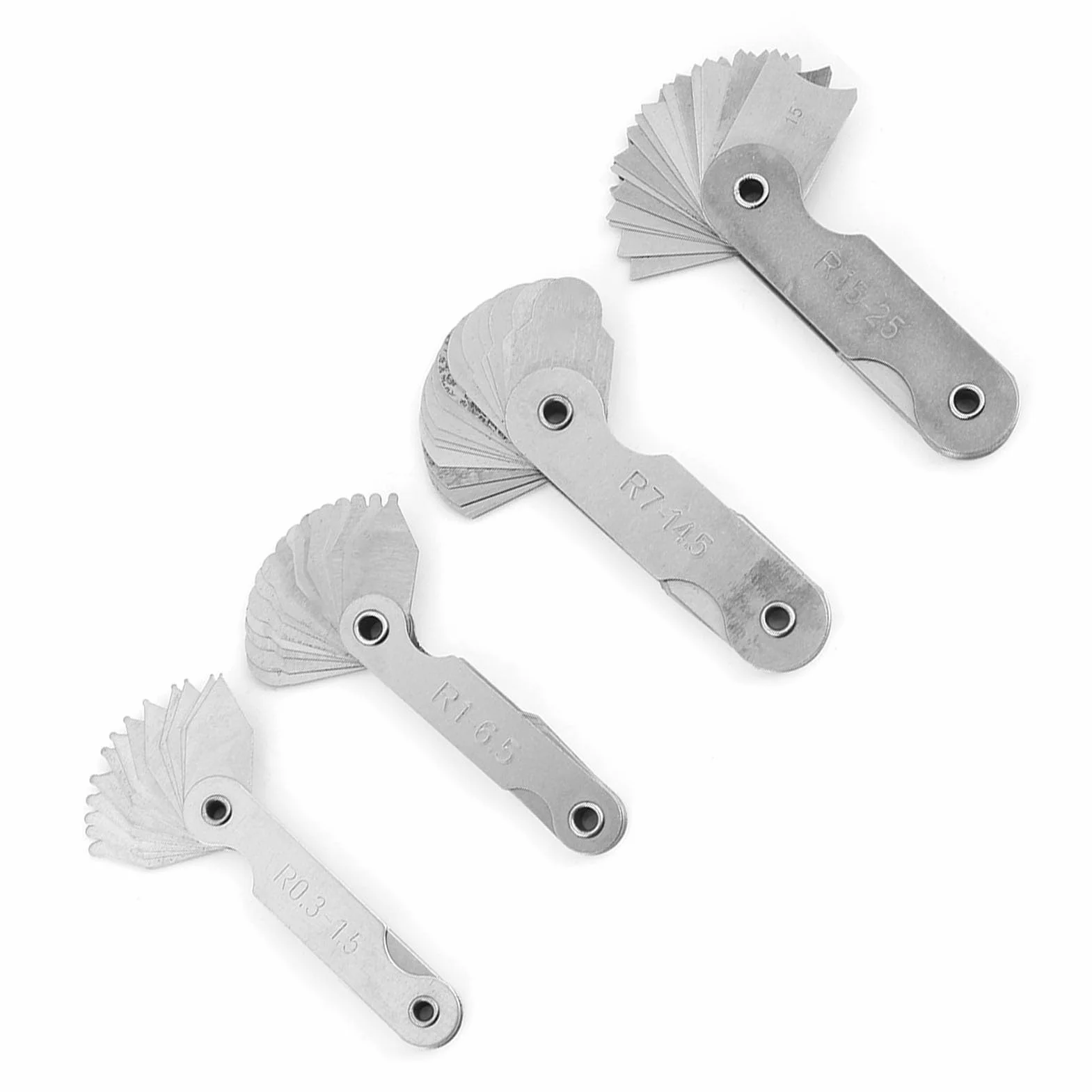 Hyuduo 4Pcs Radio Calibradores Acero Inoxidable Cóncavas Convexos Medidor R0.3-1.5 R1-6.5 R7-14.5 R15-25Mm