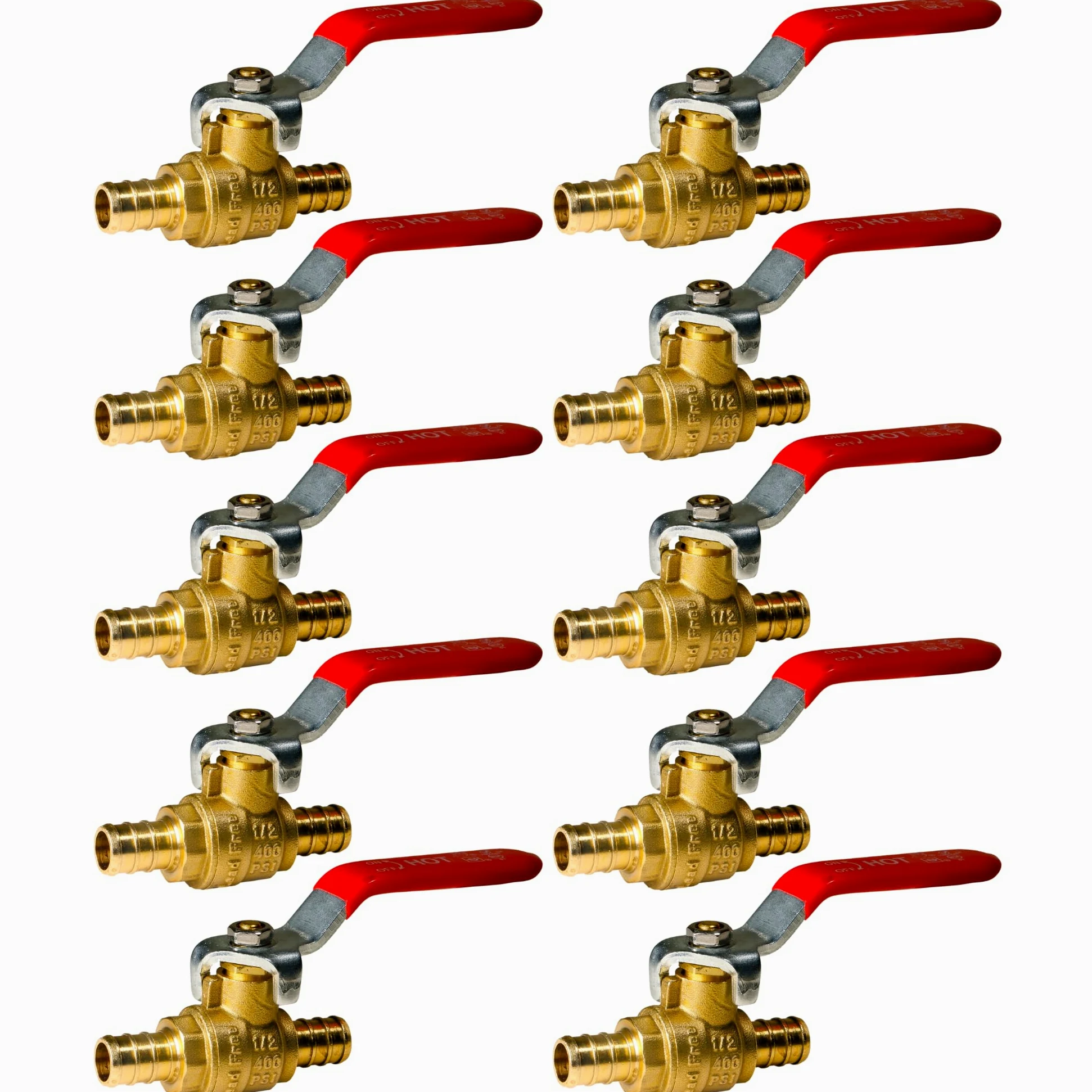 XFITTING Válvula de bola Pex de 10 piezas de 1/2 pulgada con mango rojo, 24-2-1 = 10X (10)